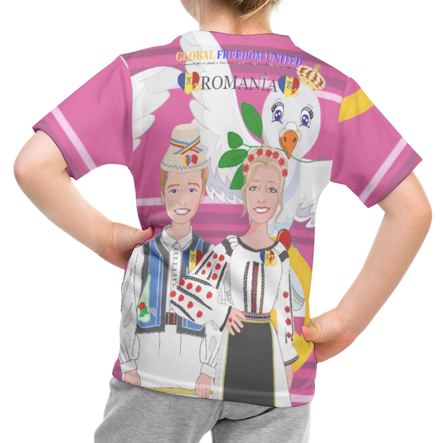 Kid´s T-shirt GLOBAL FREEDOM UNITED© Couple Romania Pink2