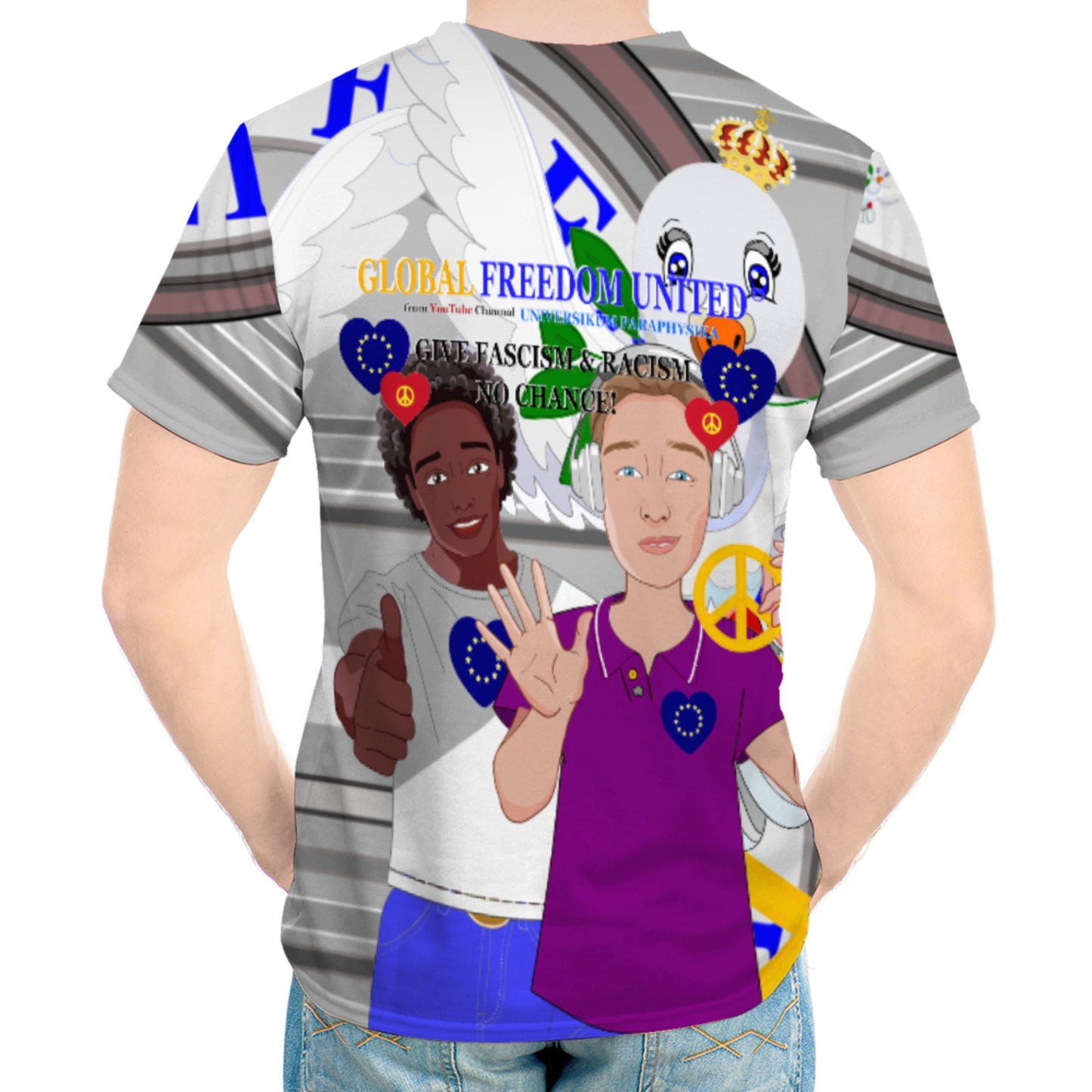 Men´s T-shirt GLOBAL FREEDOM UNITED© Men Anti Racism & Fascism Grey