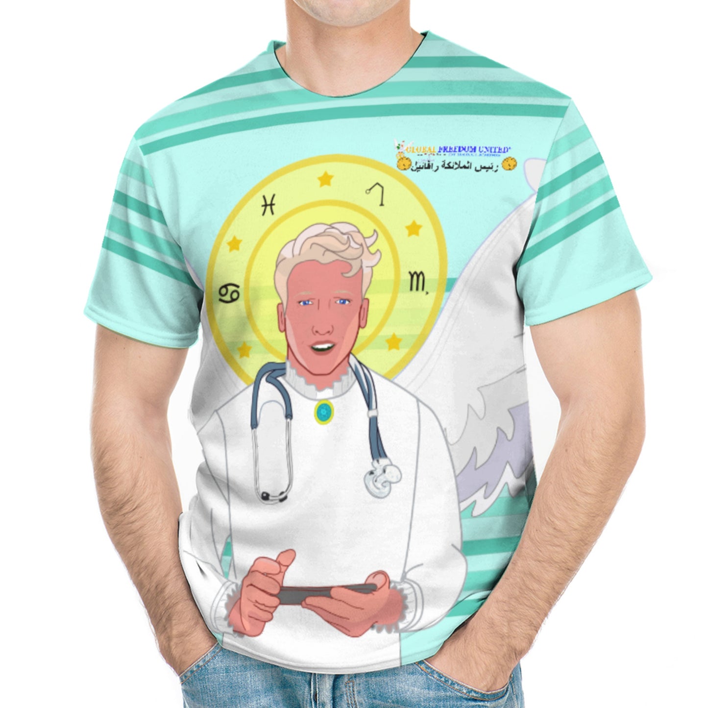 Men´s T-shirt GLOBAL FREEDOM UNITED© Archangel Rafael Arabic Light Green