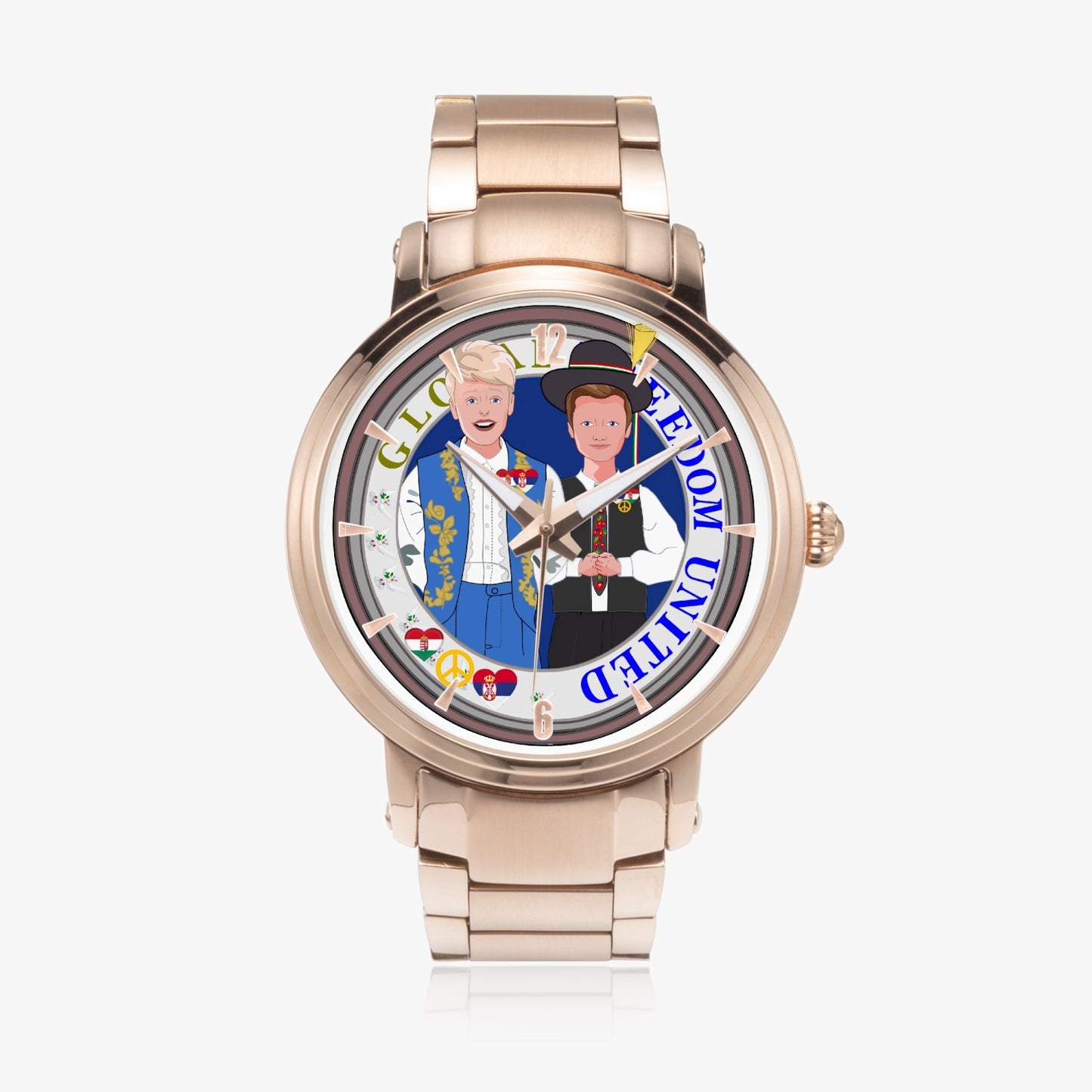 GLOBAL FREEDOM UNITED© New Steel Strap Automatic Watch (With Indicators) Men Serbia & Hungary