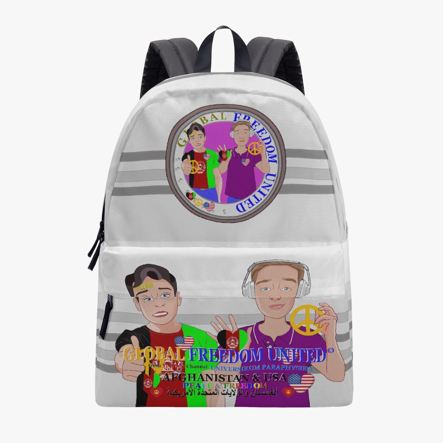 GLOBAL FREEDOM UNITED© Men AFGHANISTAN & USA GREY All-over-print Canvas Backpack