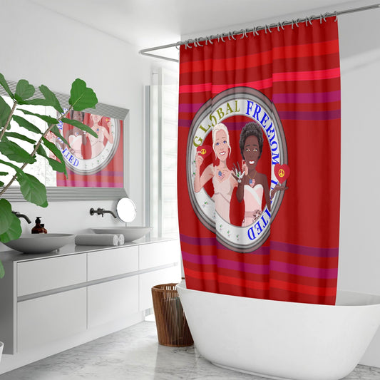 Quick-drying Shower Curtain GLOBAL FREEDOM UNITED© Men Anti Fascism & Racism USA Red