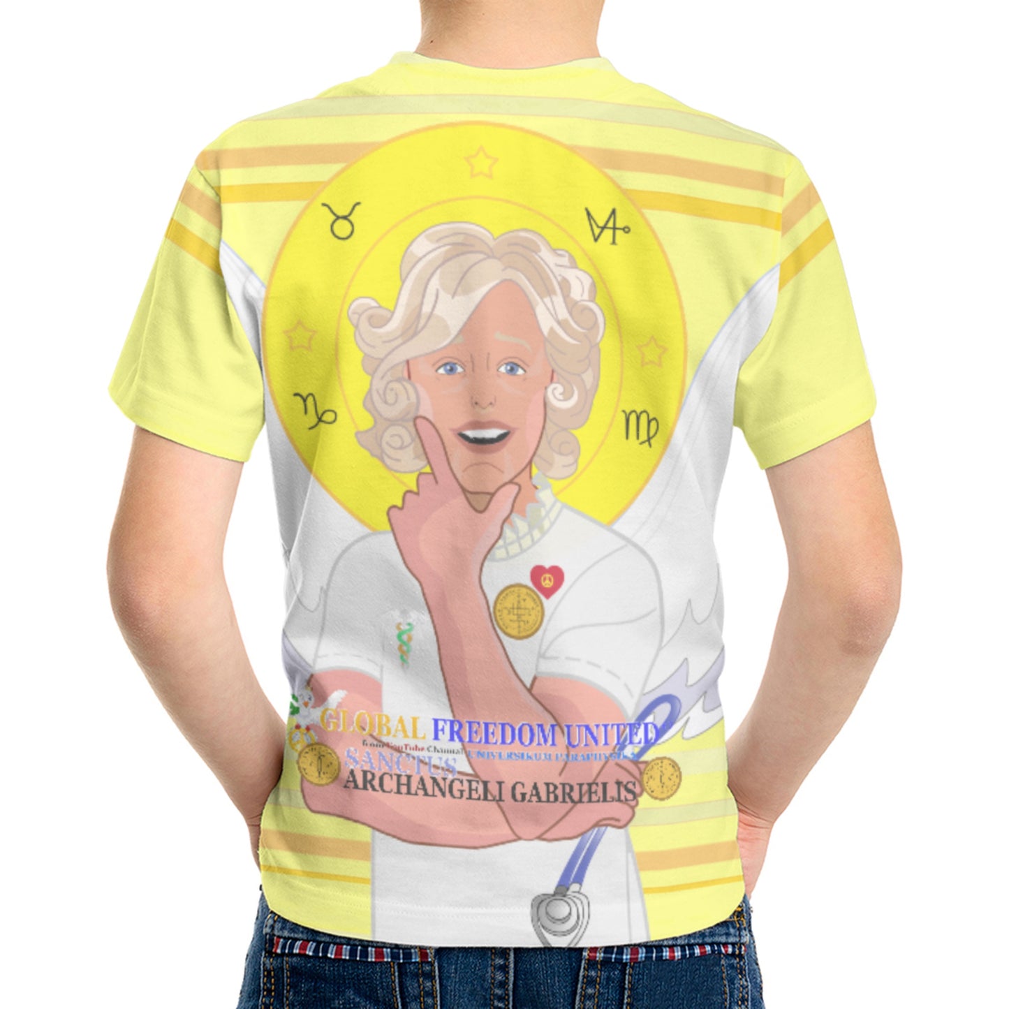 Kid´s T-shirt 2 GLOBAL FREEDOM UNITED© Archangel Gabriel Latin Yellow