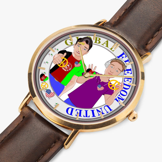 GLOBAL FREEDOM UNITED© Hot Selling Ultra-Thin Leather Strap Quartz Watch (Rose Gold With Indicators) Men Afghanistan & USA