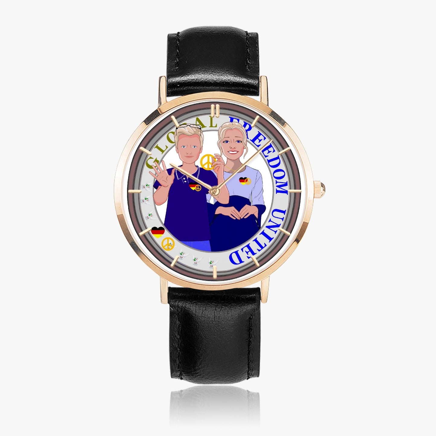 Hot Selling Ultra-Thin Leather Strap Quartz Watch (Rose Gold With Indicators)  GLOBAL FREEDOM UNITED©  COUPLE GERMANY