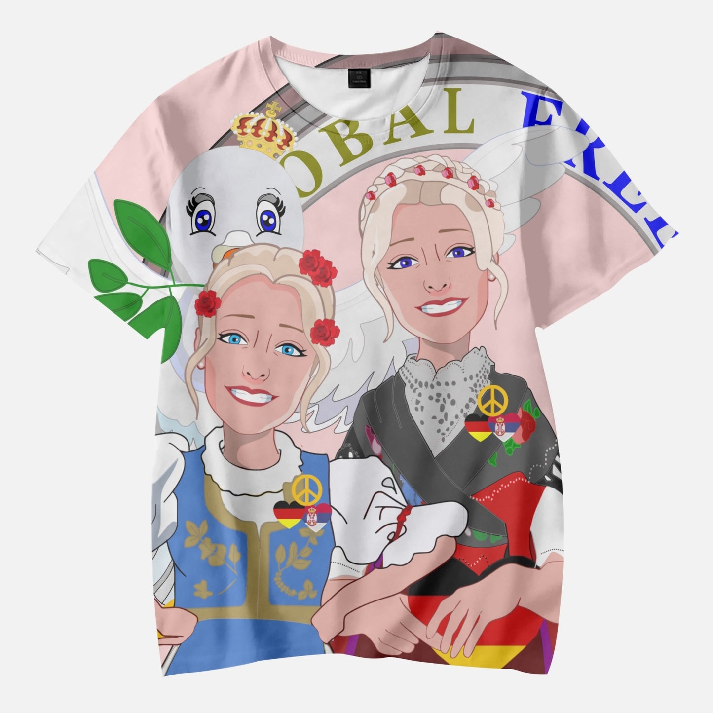 Kids' Short T-Shirts GLOBAL FREEDOM UNITED© GIRL SERBIA & GERMANY PINK
