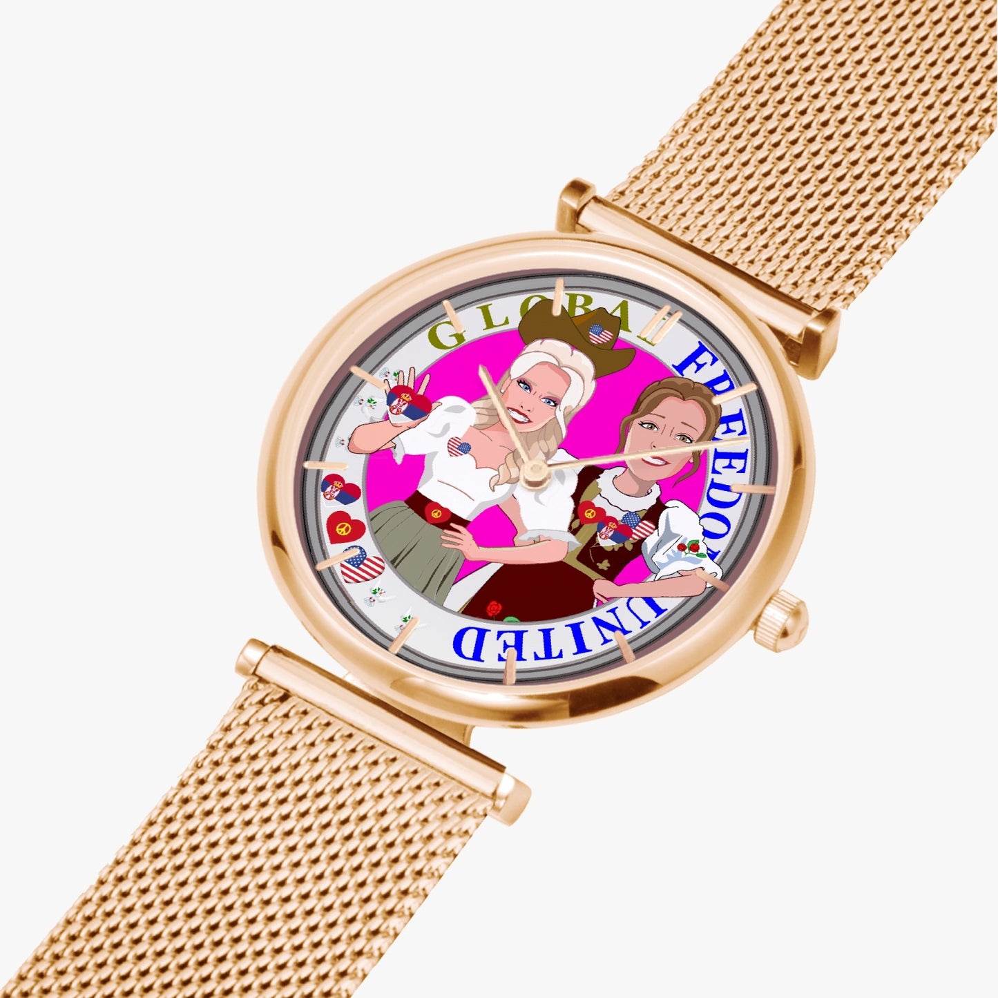 GLOBAL FREEDOM UNITED© New Stylish Ultra-Thin Quartz Watch (With Indicators) Women USA & Serbia