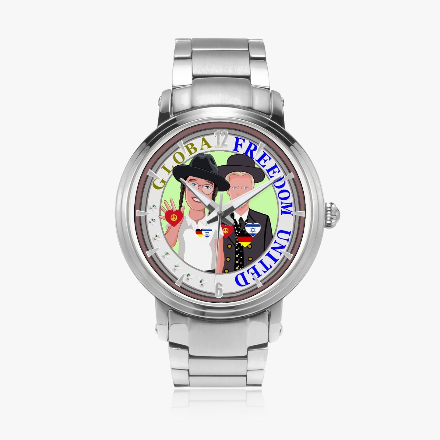 New Steel Strap Automatic Watch (With Indicators) GLOBAL FREEDOM UNITED© MEN GERMANY & ISRAEL