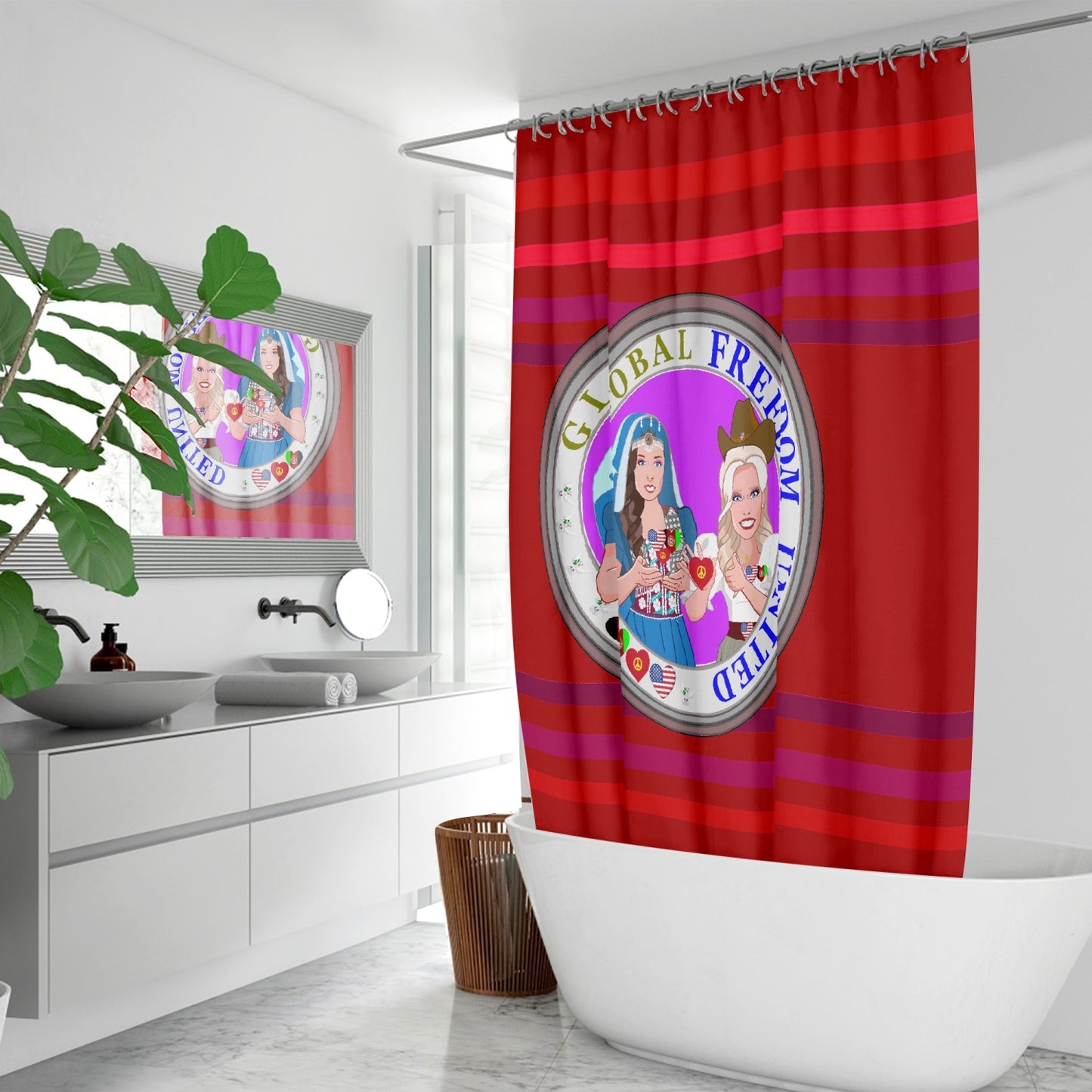 Quick-drying Shower Curtain GLOBAL FREEDOM UNITED© Women Afghanistan & USA Red