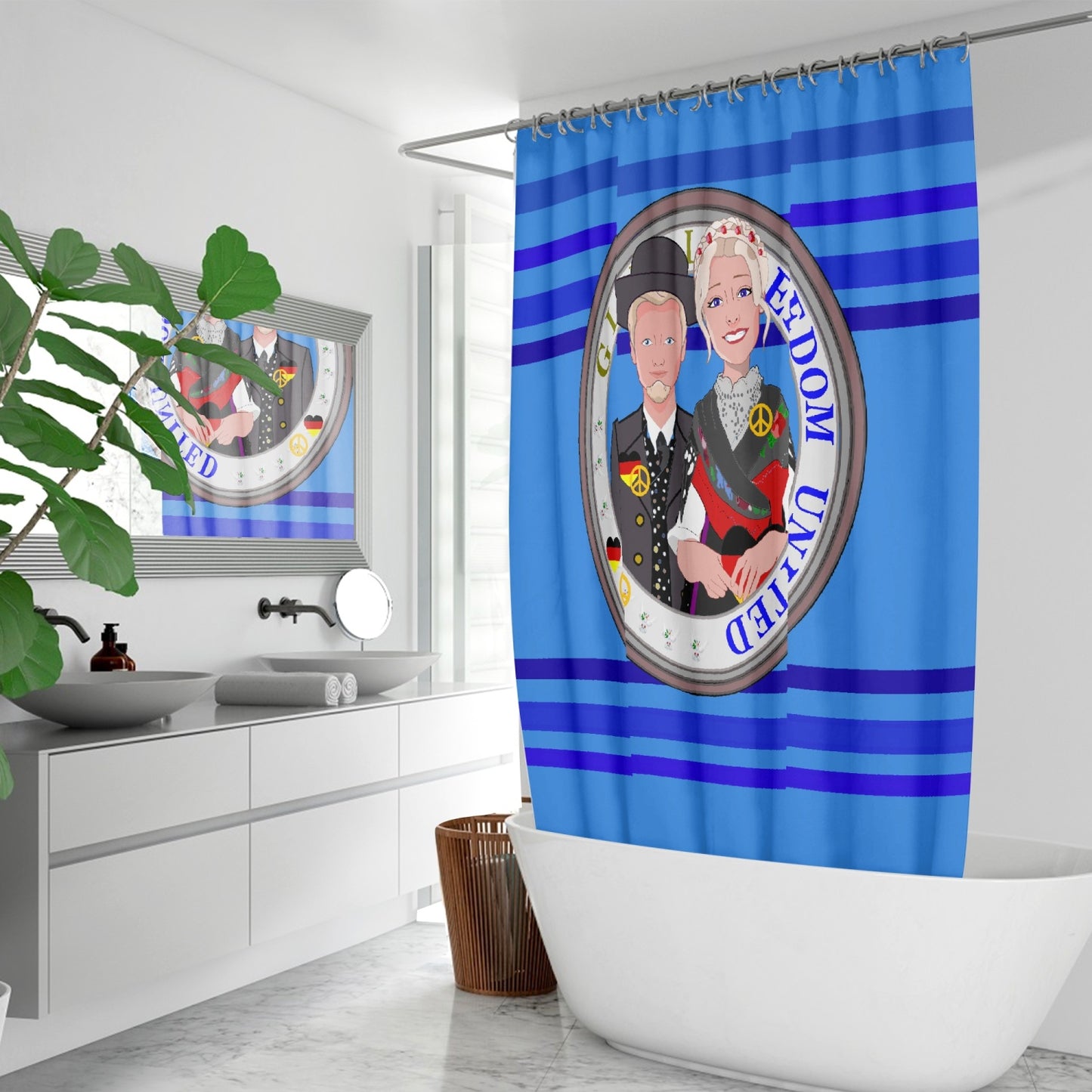 GLOBAL FREEDOM UNITED© Couple Germany V1 Deep Blue - Quick-drying Shower Curtain