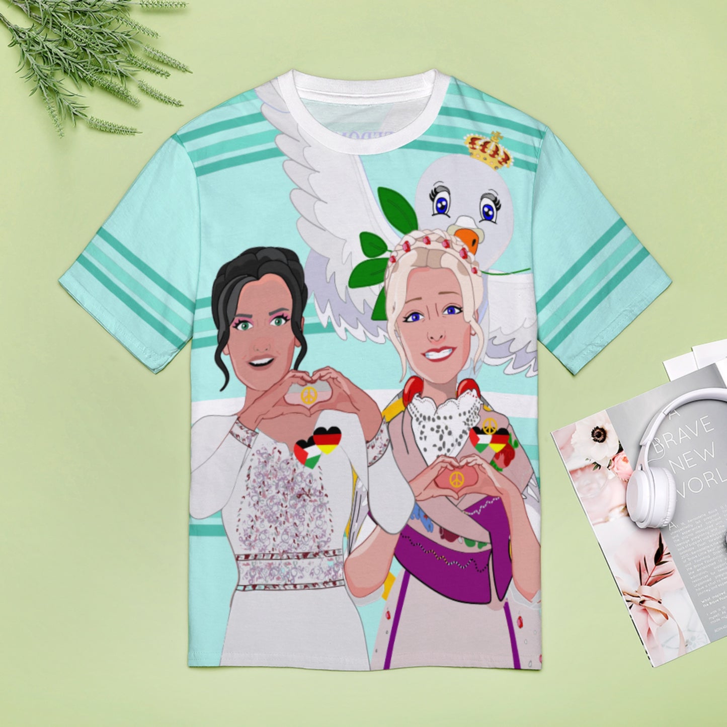 Women´s T-shirt 2 GLOBAL FREEDOM UNITED© Women Palestina & Germany Light Green