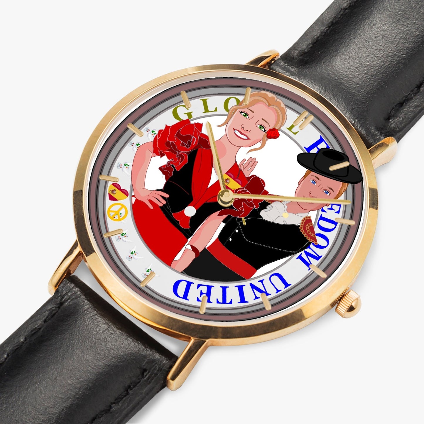 Hot Selling Ultra-Thin Leather Strap Quartz Watch (Rose Gold With Indicators) GLOBAL FREEDOM UNITED© COUPLE SPAIN