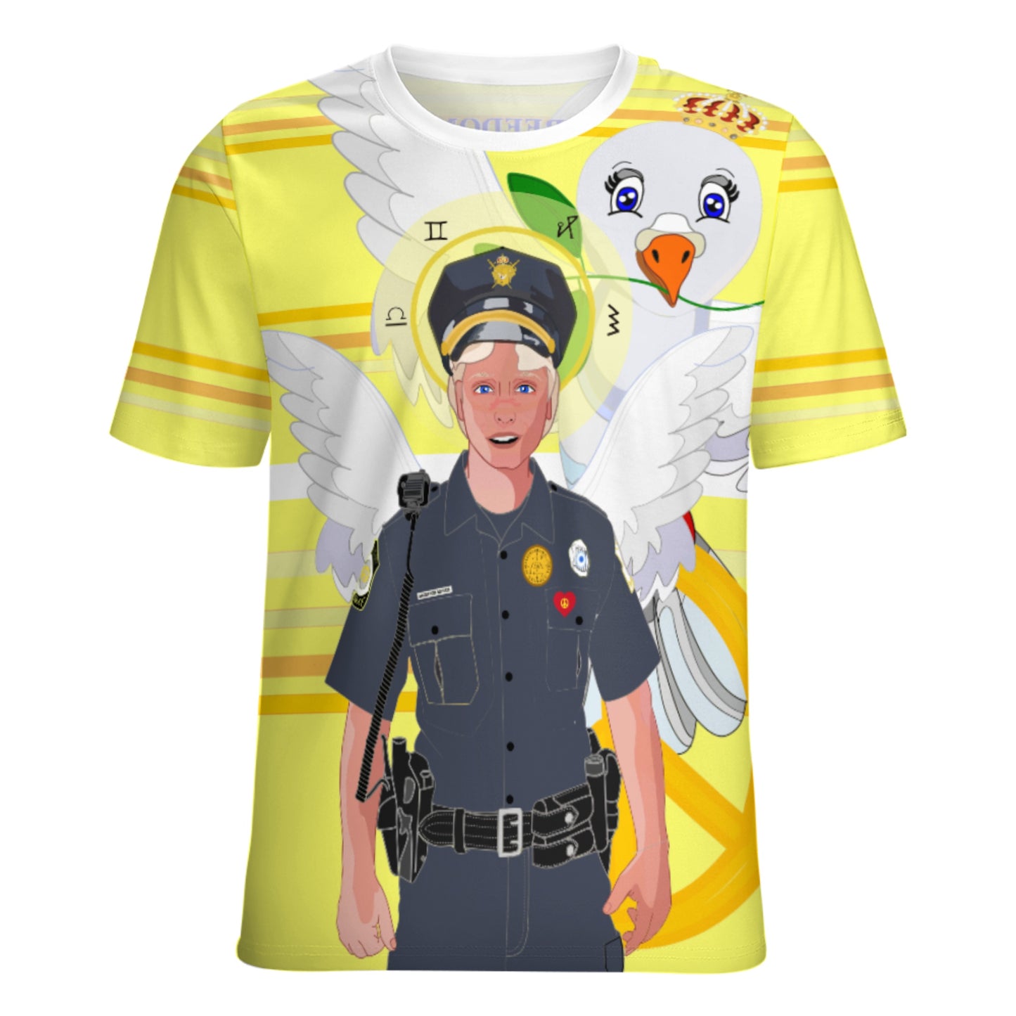 Women´s T-shirt 2 GLOBAL FREEDOM UNITED© Archangel Michael As Policemen Yellow