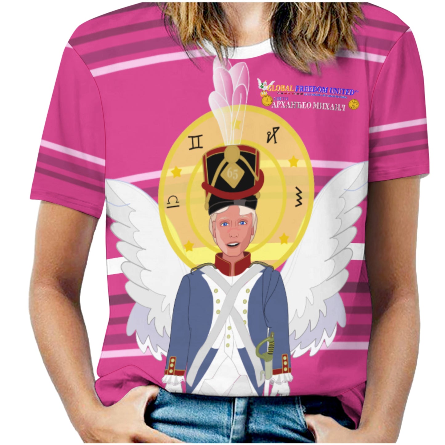 Women´s T-shirt  GLOBAL FREEDOM UNITED© Archangel Michael Serbia V3 Pink2
