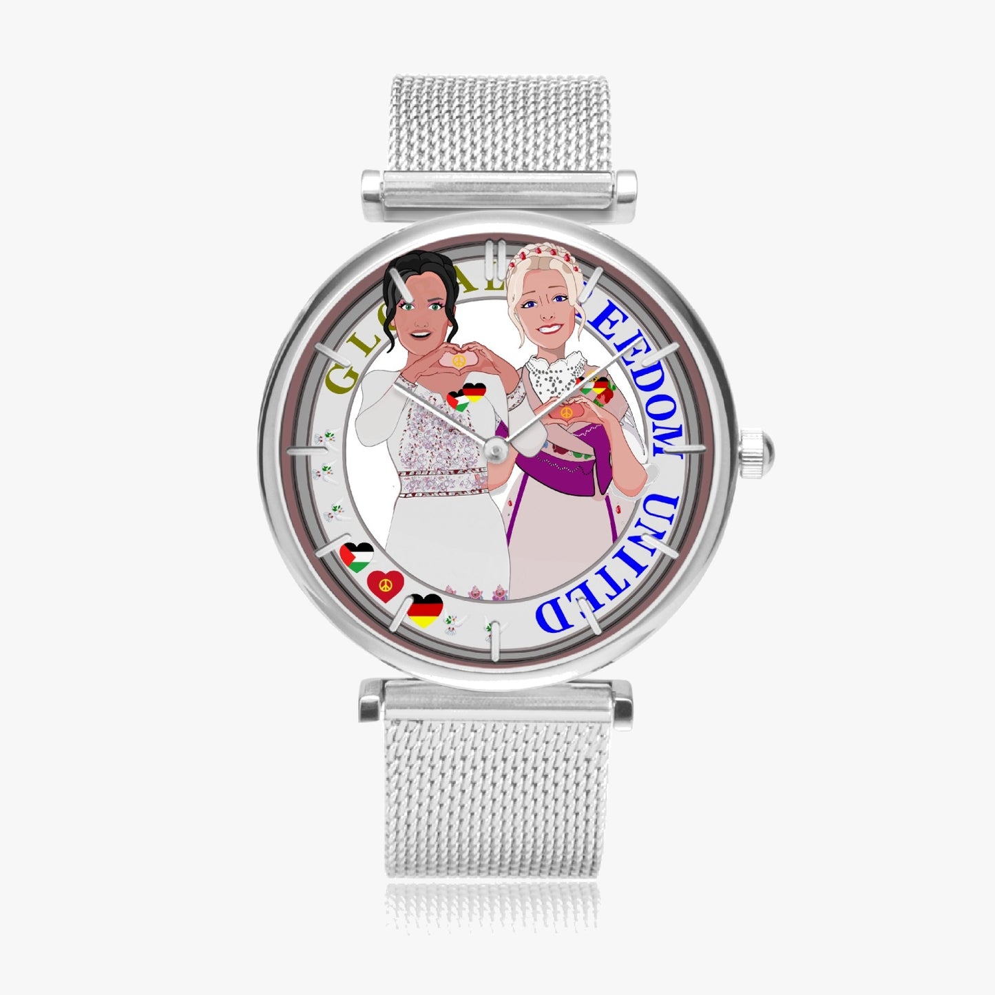 GLOBAL FREEDOM UNITED© New Stylish Ultra-Thin Quartz Watch (With Indicators) Women Palestina & Germany