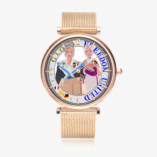 GLOBAL FREEDOM UNITED©  New Stylish Ultra-Thin Quartz Watch (With Indicators) Women French & Germany V2