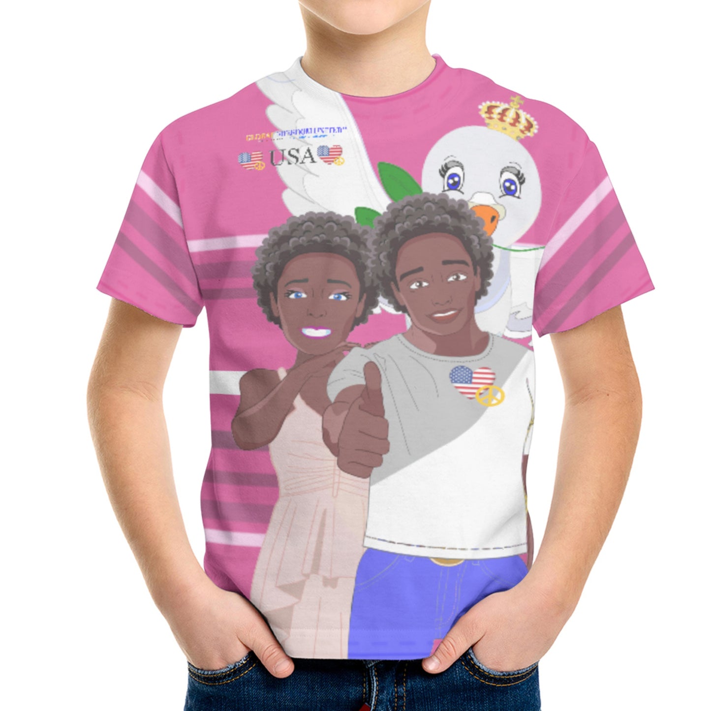 Kit´s T-Shirt GLOBAL FREEDOM UNITED© Couple USA Afro American Pink