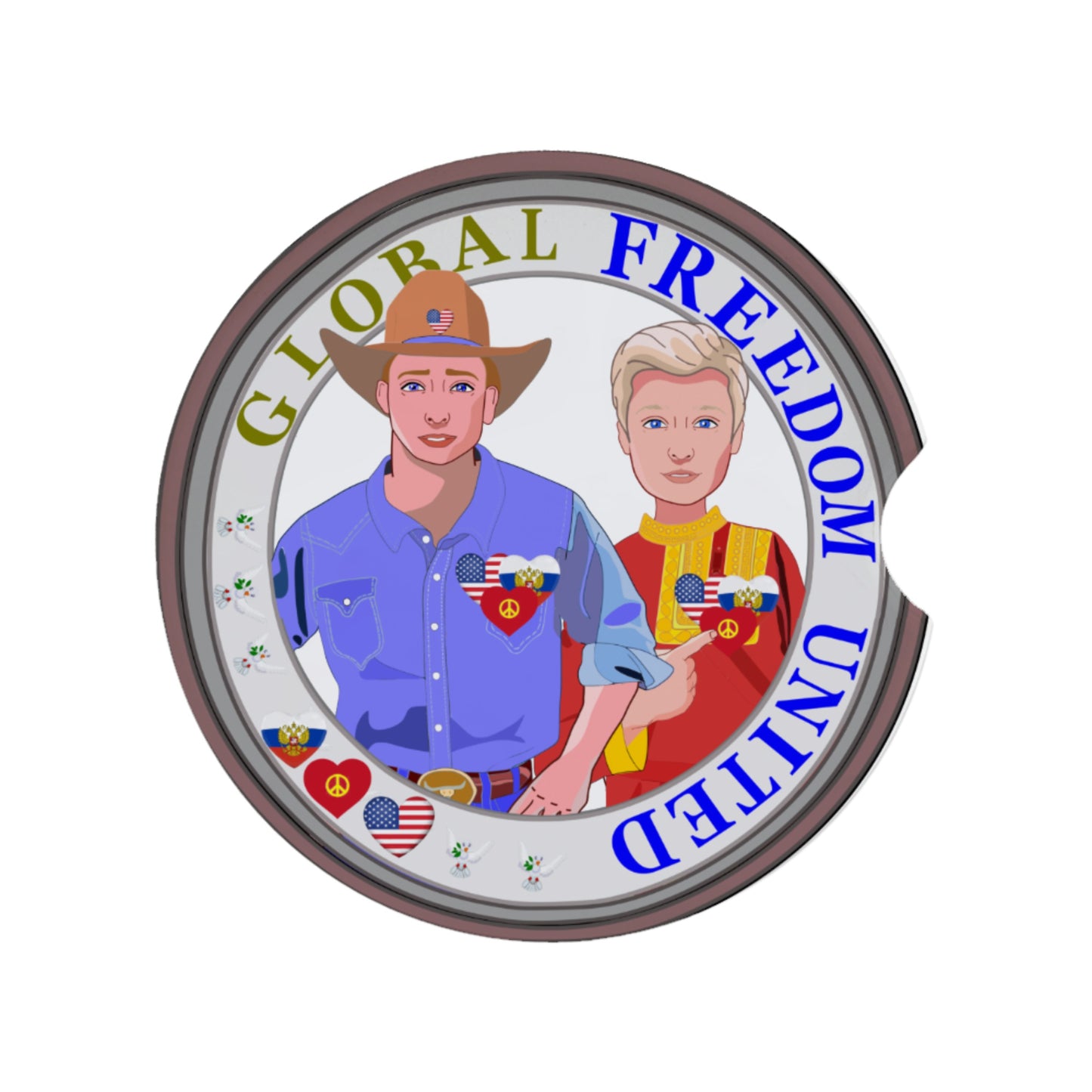 Ceramic Car Coaster GLOBAL FREEDOM UNITED© Men Russia & USA