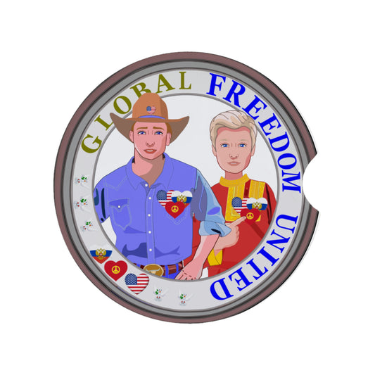Ceramic Car Coaster GLOBAL FREEDOM UNITED© Men Russia & USA