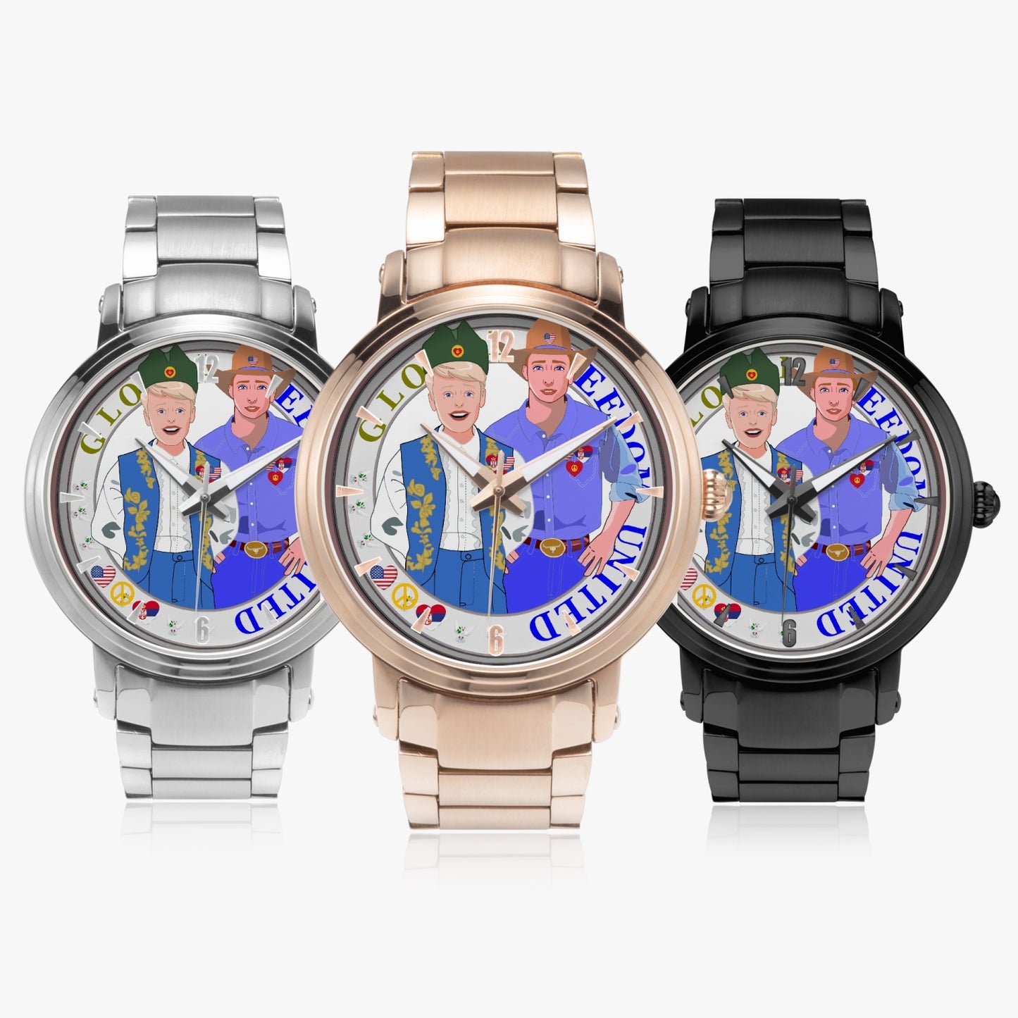 GLOBAL FREEDOM UNITED© New Steel Strap Automatic Watch (With Indicators) Men Serbia & USA