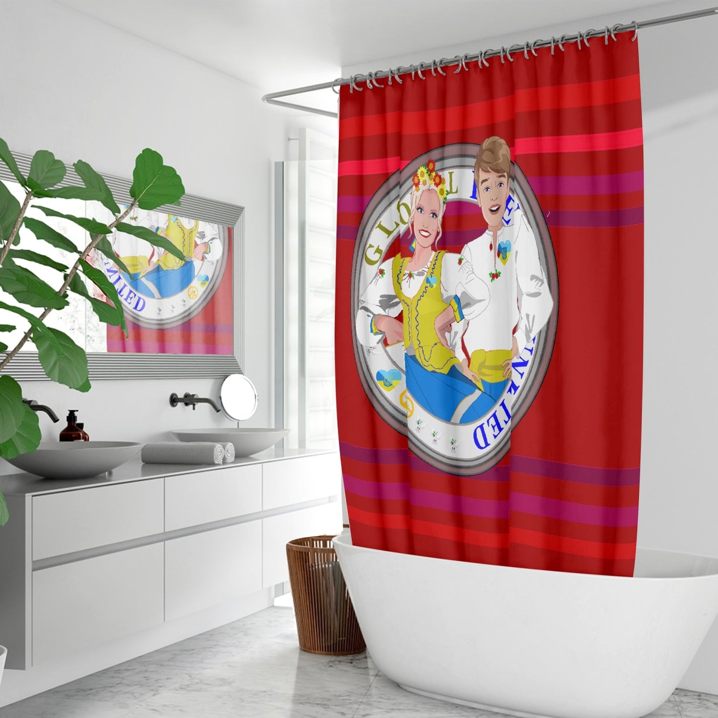 GLOBAL FREEDOM UNITED© Couple Ukrain Red -  Quick-drying Shower Curtain