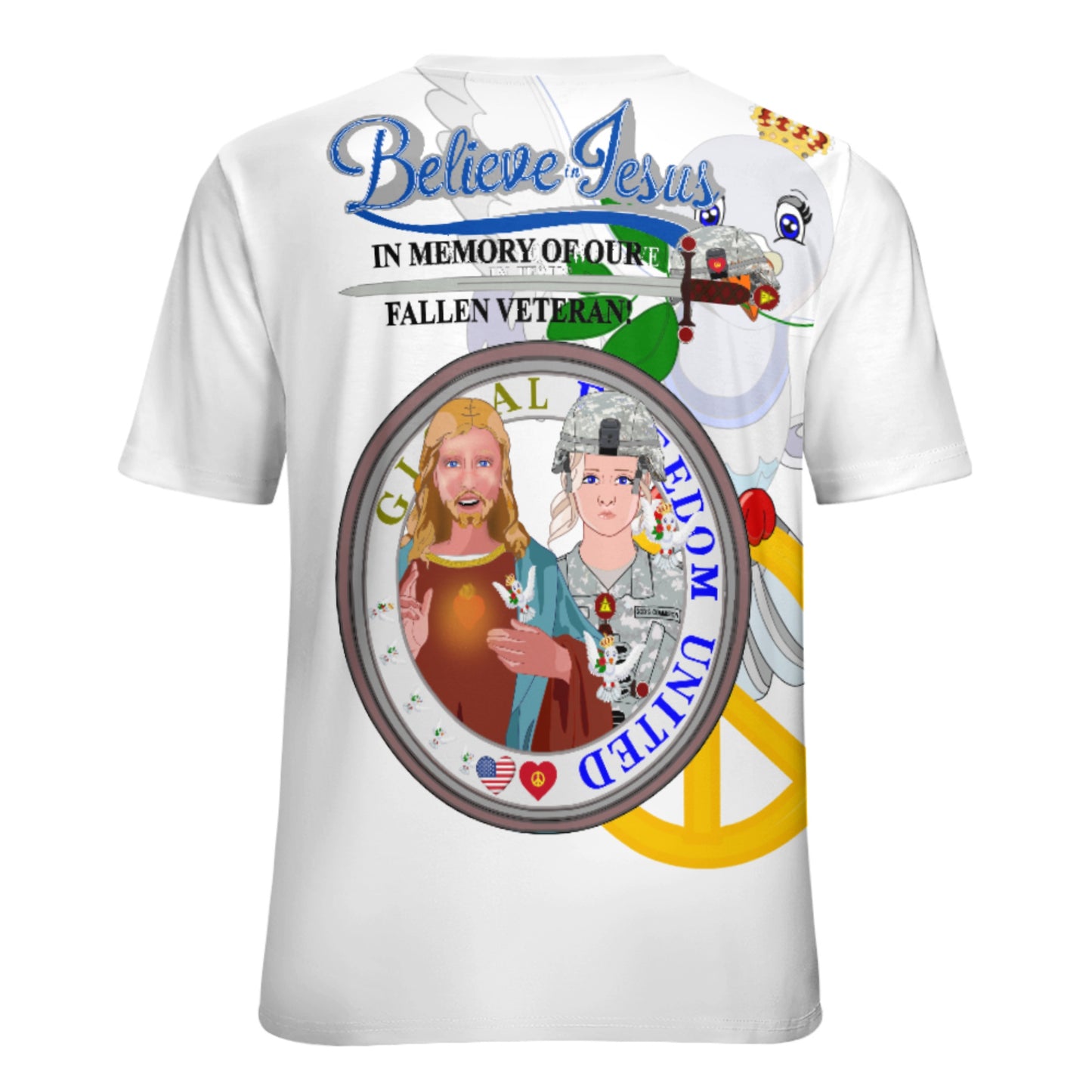 Women´s T-shirt GLOBAL FREEDOM UNITED© Jesus Christ For Fallen Us American Soldiers Wight