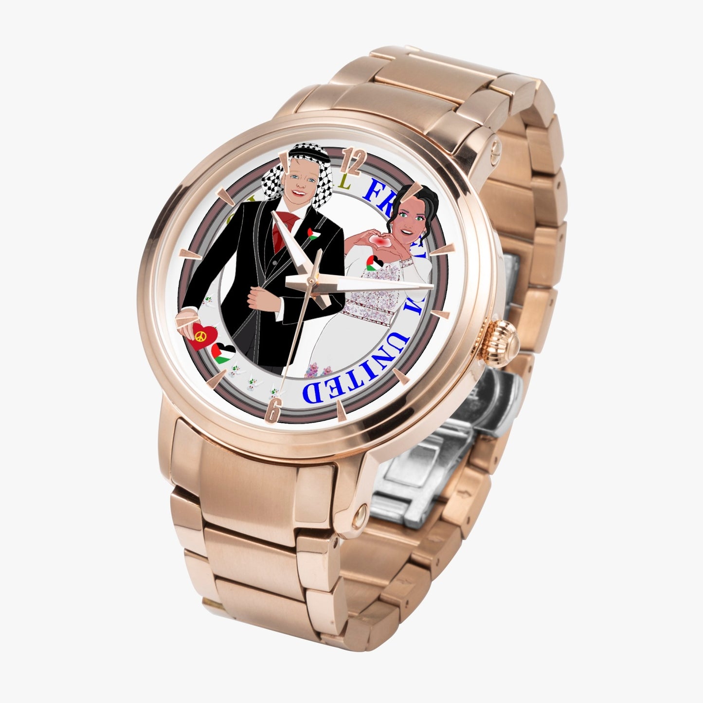 GLOBAL FREEDOM UNITED© Couple Palestina New Steel Strap Automatic Watch (With Indicators)