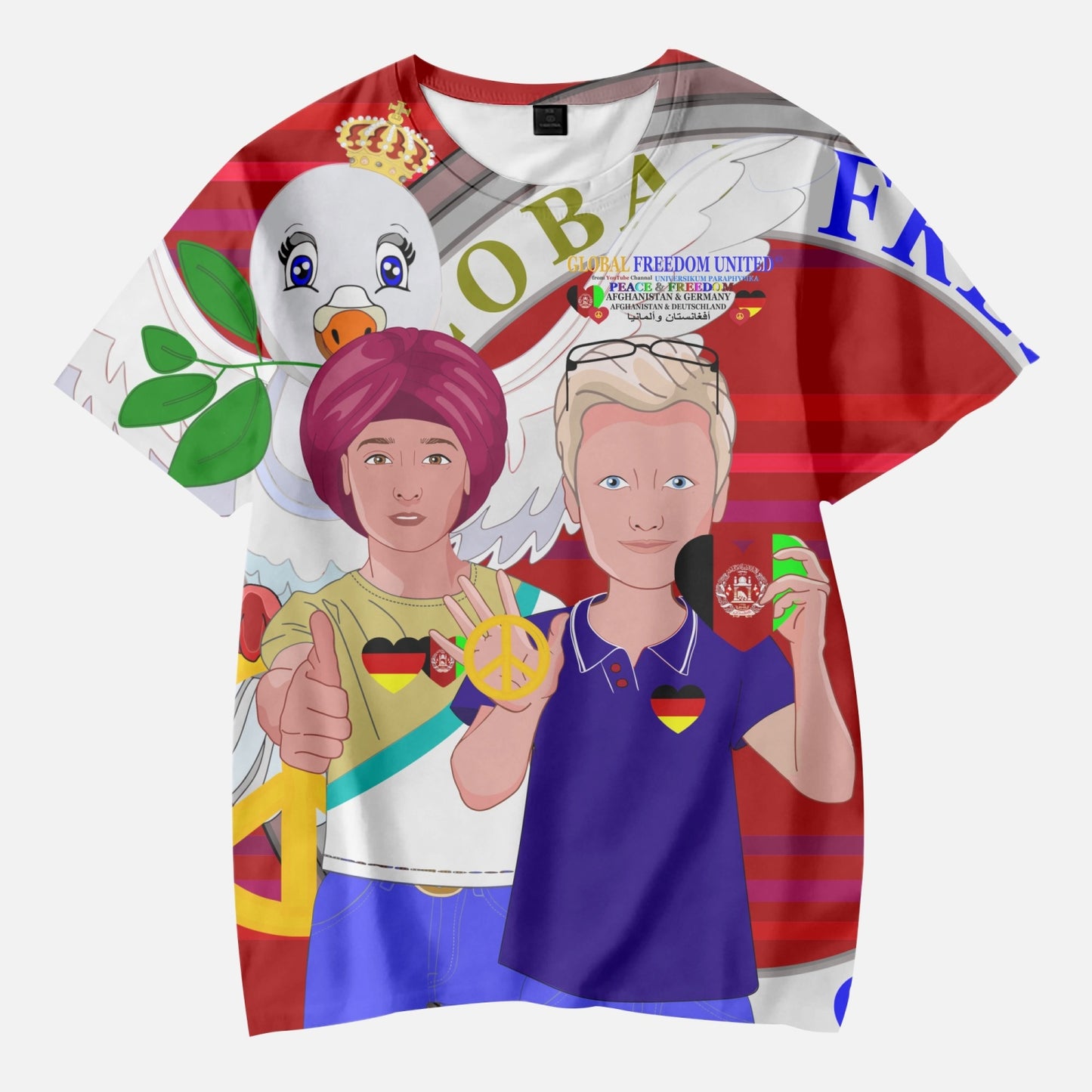 AOP Kids' Short T-Shirts GLOBAL FREEDOM UNITED BOY AFGHANISTAN & GERMANY RED