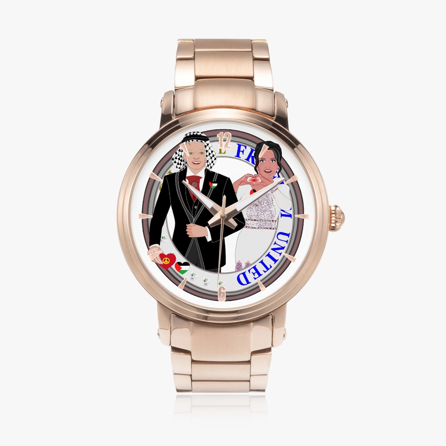 GLOBAL FREEDOM UNITED© Couple Palestina New Steel Strap Automatic Watch (With Indicators)