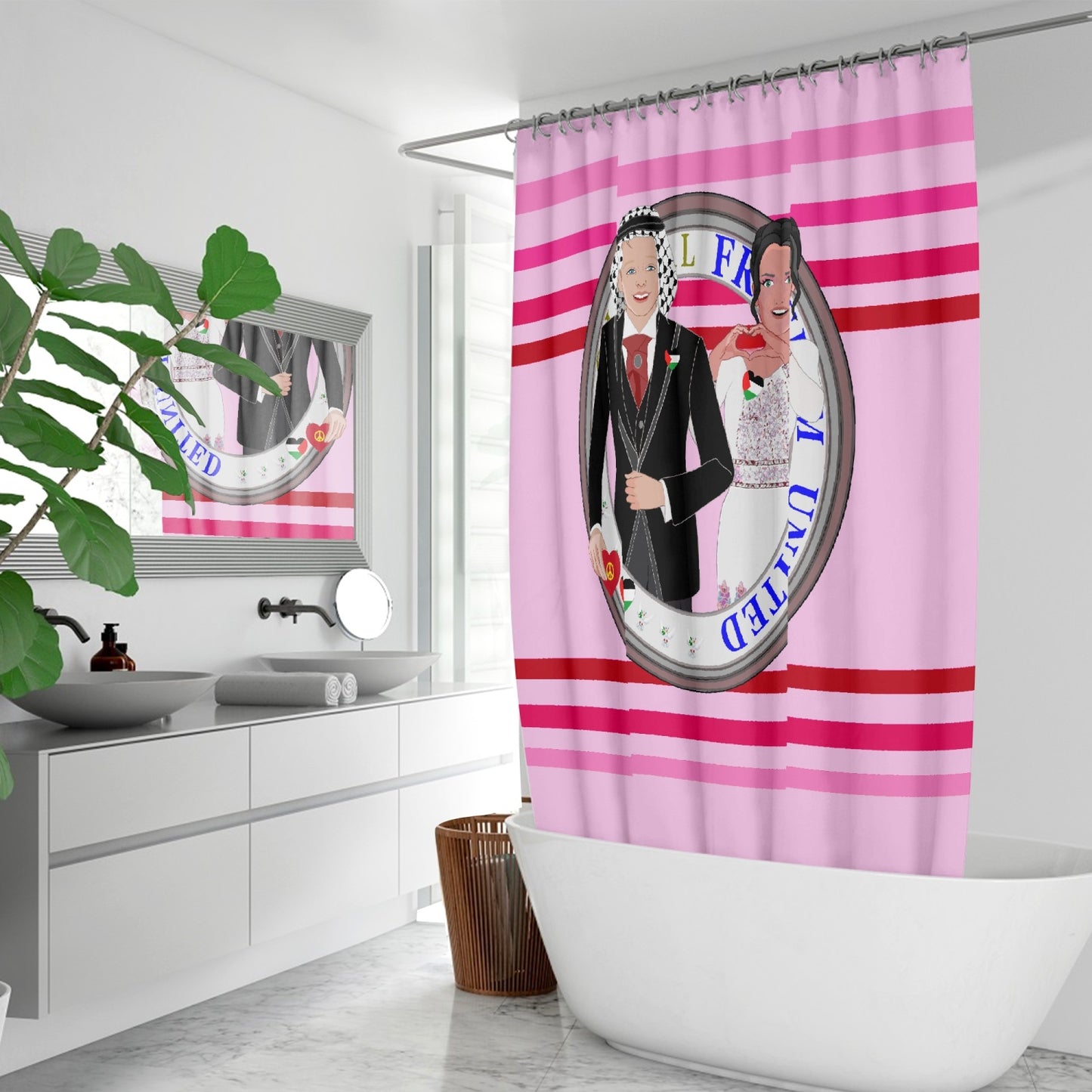 GLOBAL FREEDOM UNITED© Couple Palestina Pink1 - Quick-drying Shower Curtain