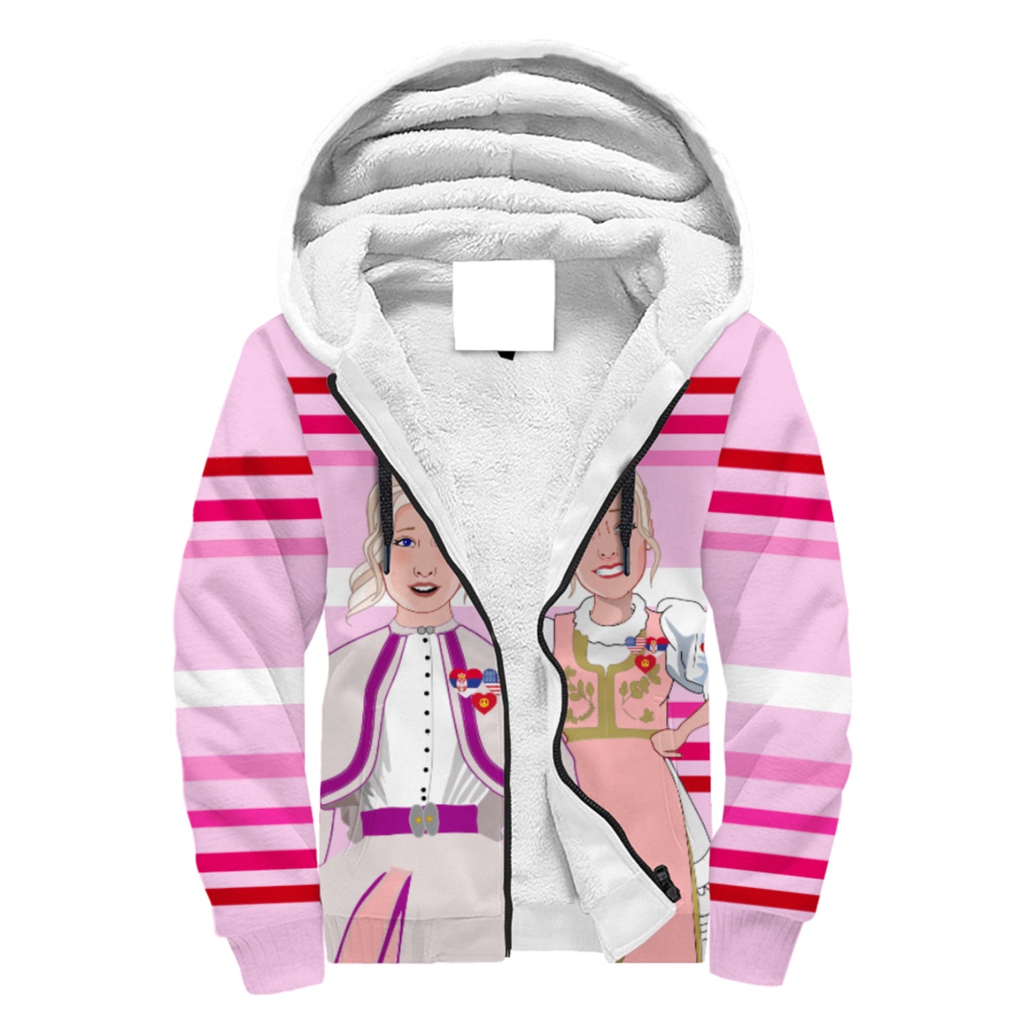 Plush Hoodie GLOBAL FREEDOM UNITED© Women Serbia & USA Pink1