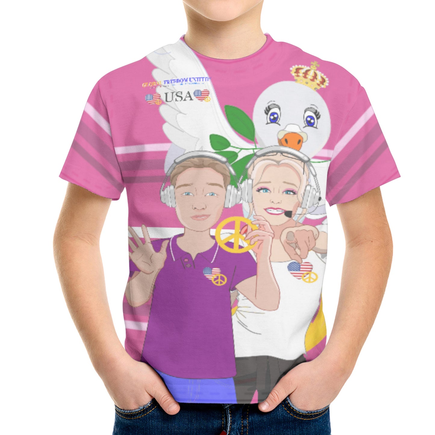Kit´s T-shirt GLOBAL FREEDOM UNITED© Couple USA Wight American Pink