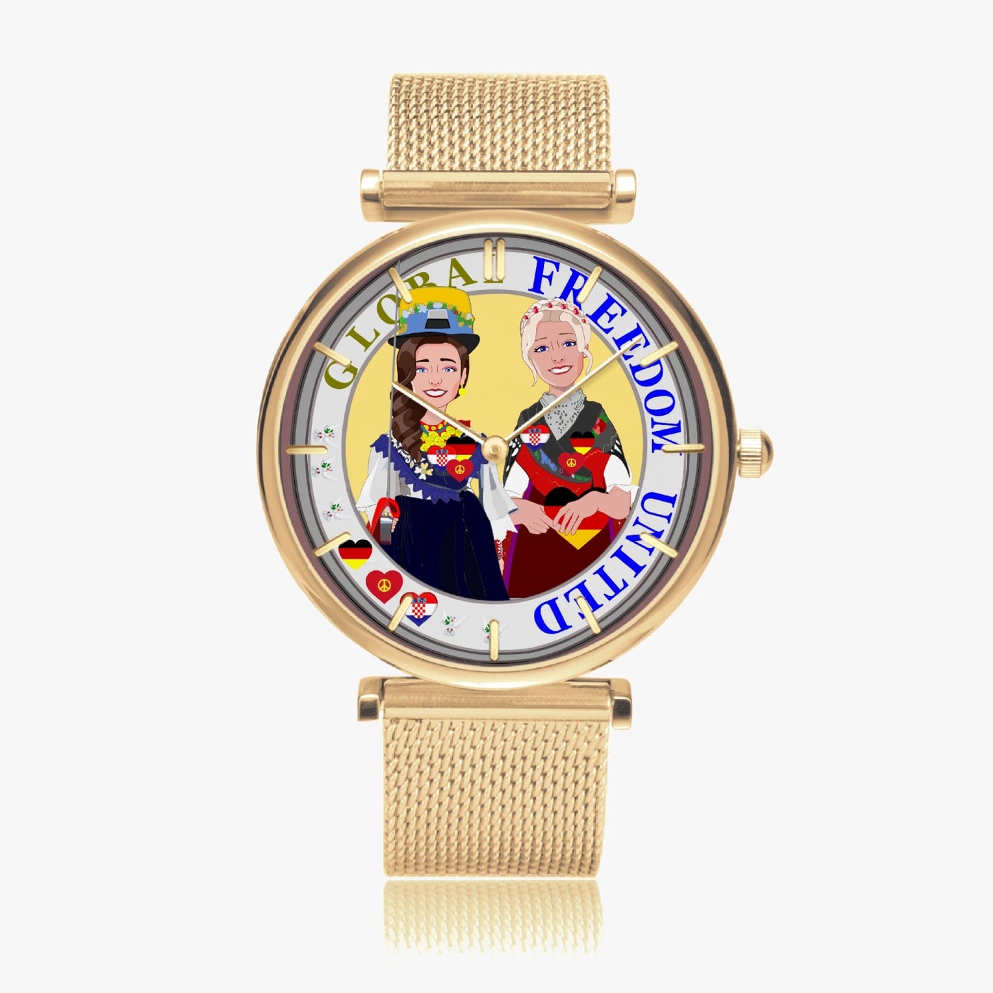 GLOBAL FREEDOM UNITED© New Stylish Ultra-Thin Quartz Watch (With Indicators) Women Croatia & Germany V2