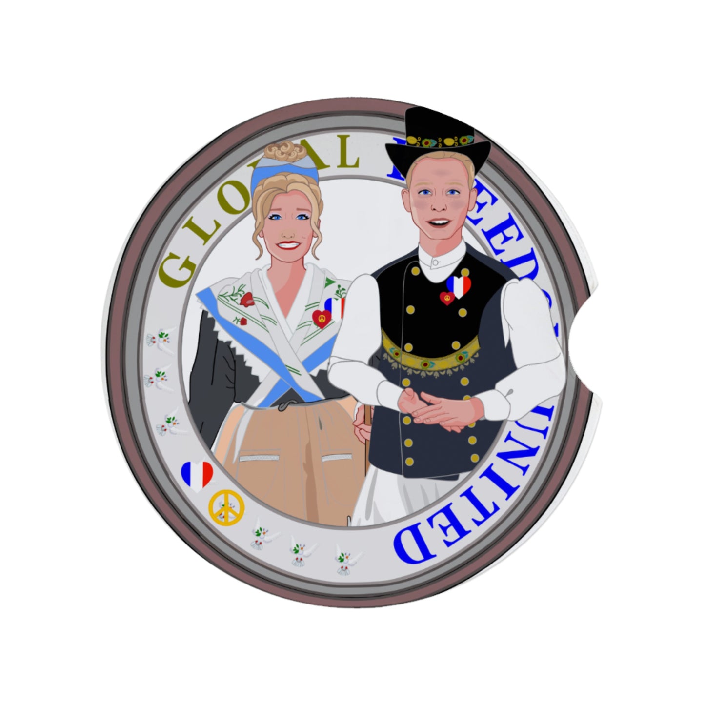 Ceramic Car Coaster GLOBAL FREEDOM UNITED© Couple French