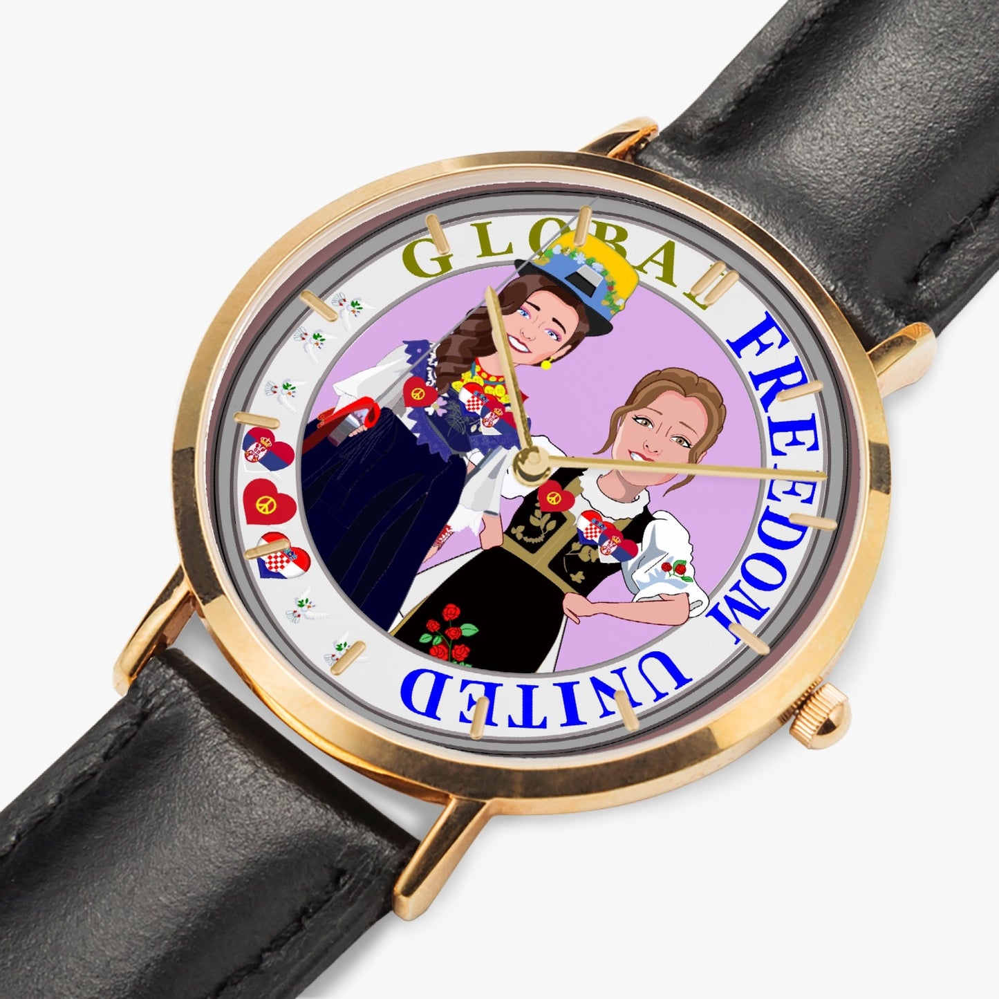 GLOBAL FREEDOM UNITED© Hot Selling Ultra-Thin Leather Strap Quartz Watch (Rose Gold With Indicators) Women Croatia & Serbia V1