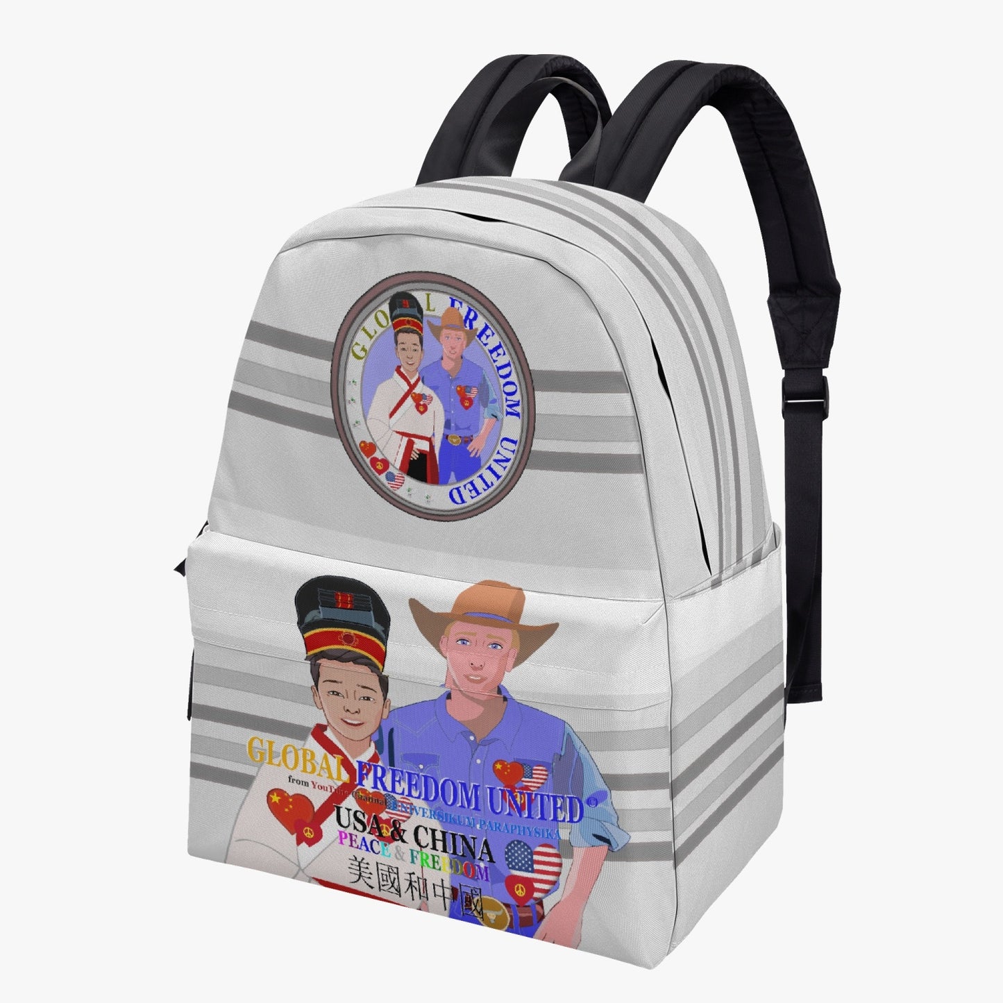 GLOBAL FREEDOM UNITED©   MEN CHINA & USA GREY All-over-print Canvas Backpack