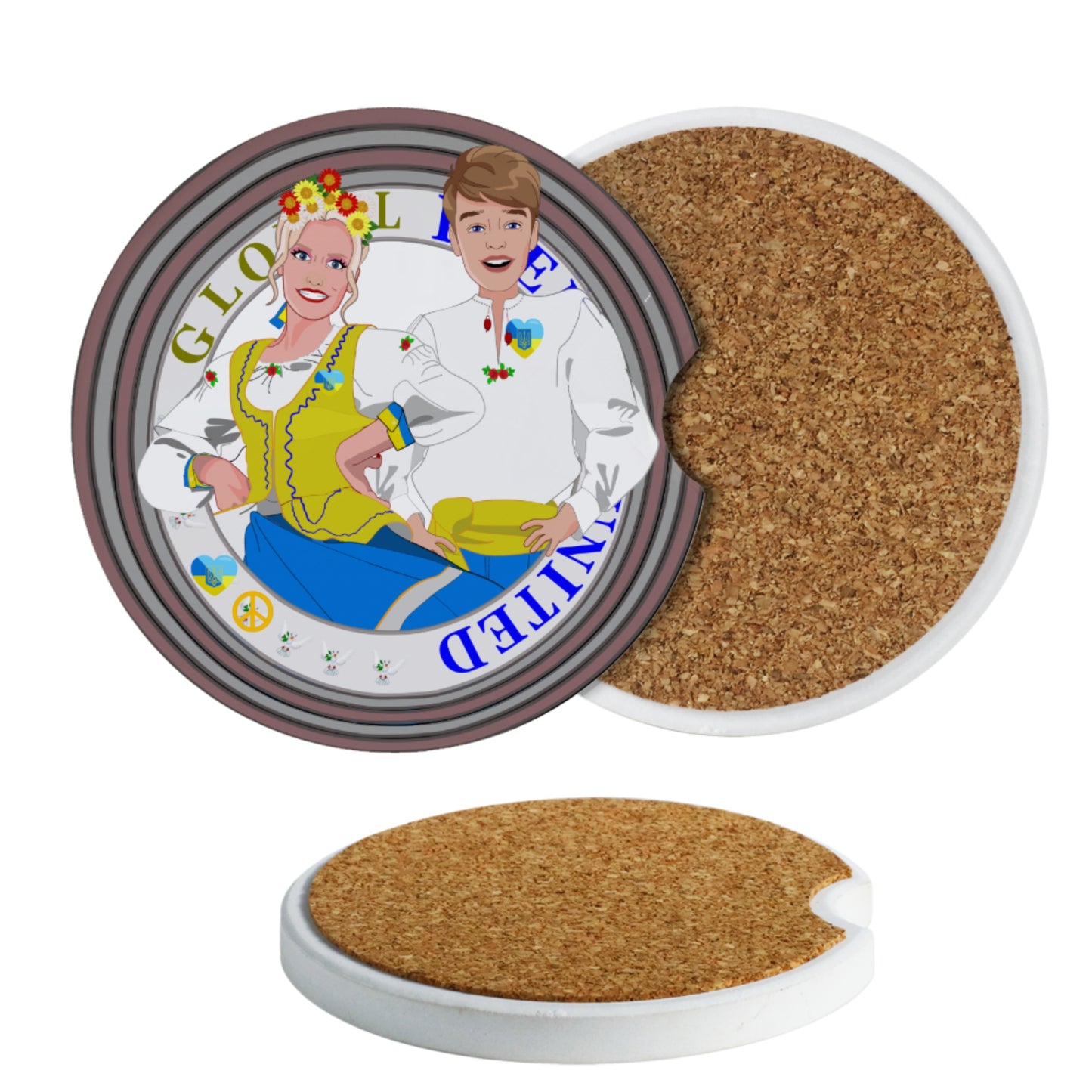 Ceramic Car Coaster GLOBAL FREEDOM UNITED© Couple Ukrain