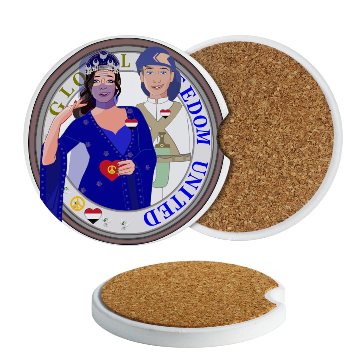 Ceramic Car Coaster GLOBAL FREEDOM UNITED© Couple Yemen