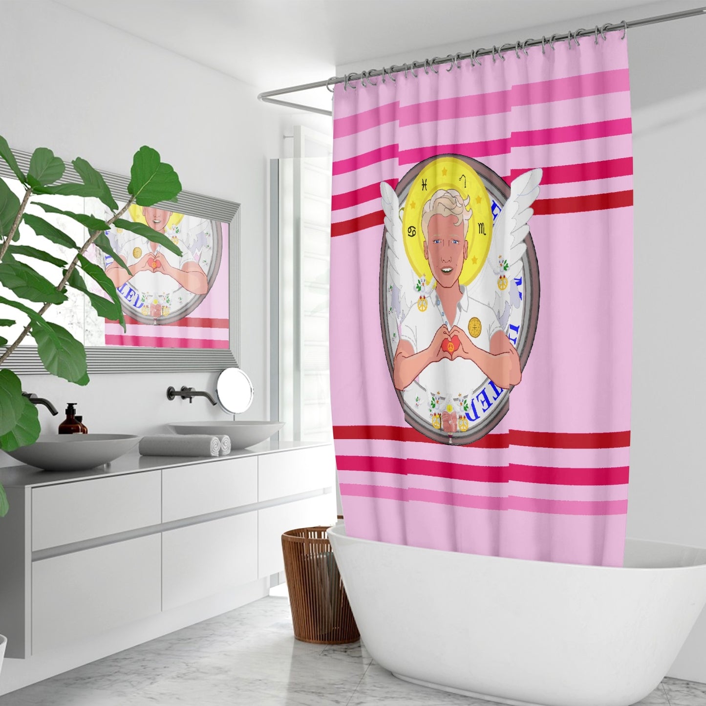 Quick-drying Shower Curtain GLOBAL FREEDOM UNITED© Archangel Rafael Pink1