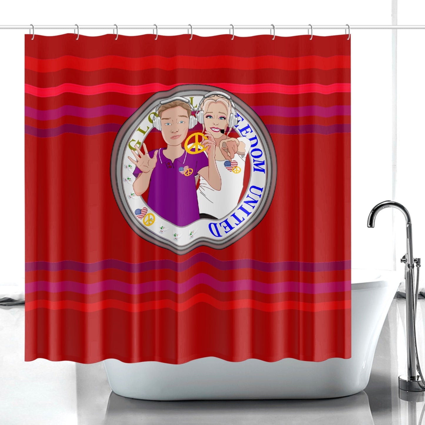 Quick-drying Shower Curtain GLOBAL FREEDOM UNITED© Couple USA Wight American Red