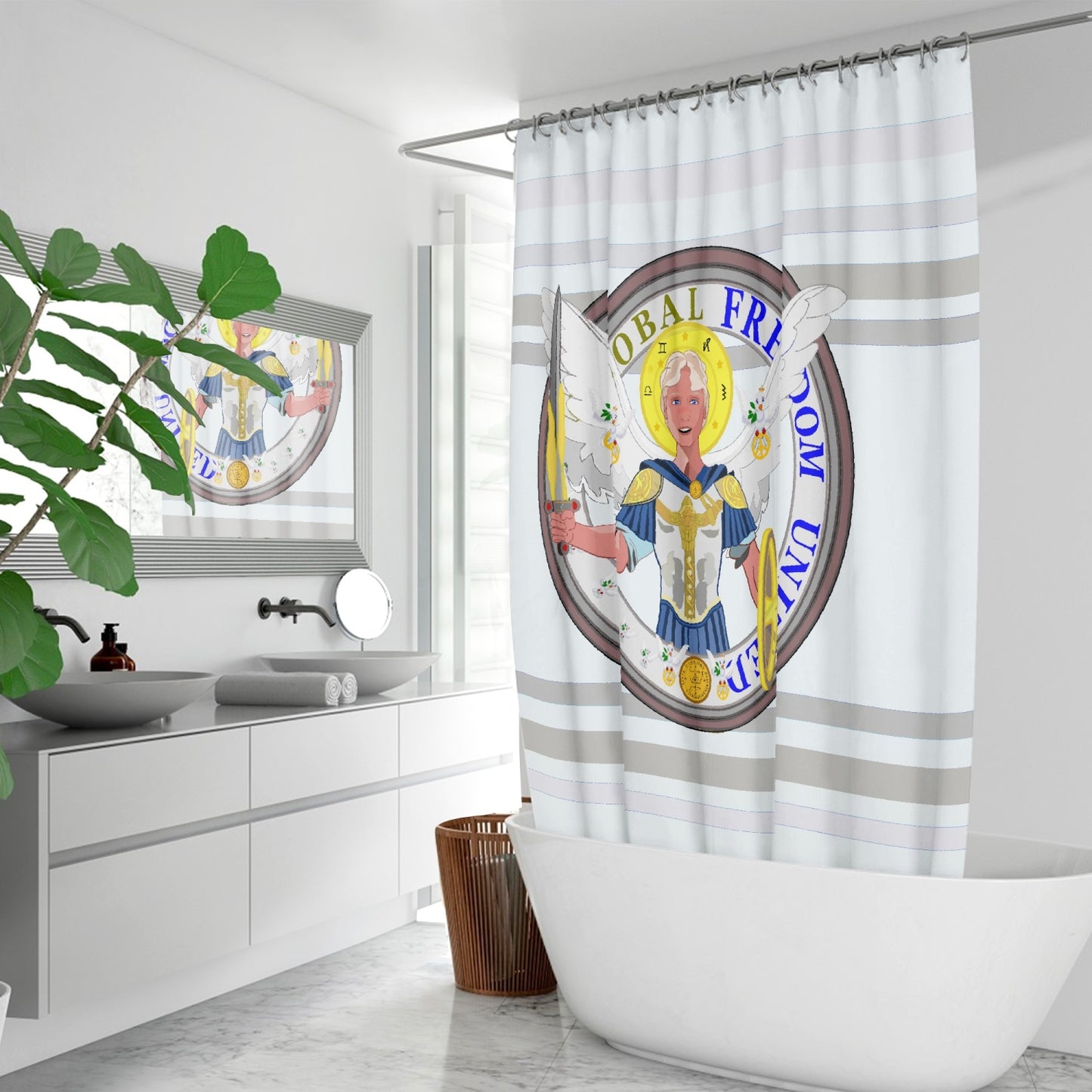 Quick-drying Shower Curtain GLOBAL FREEDOM UNITED© Archangel Michael Version 1 Wight