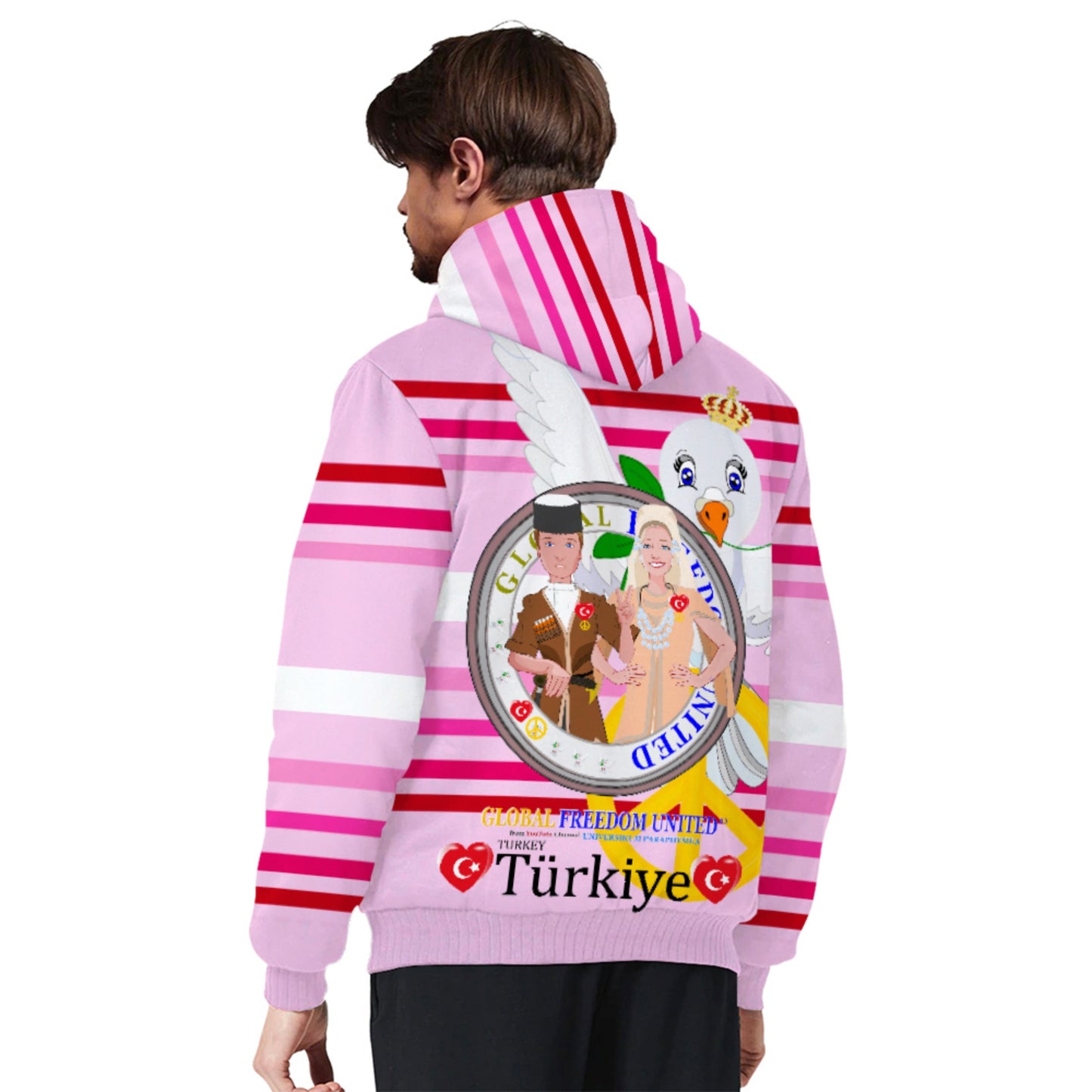 Plush Hoodie GLOBAL FREEDOM UNITED© Couple Turkey Pink1