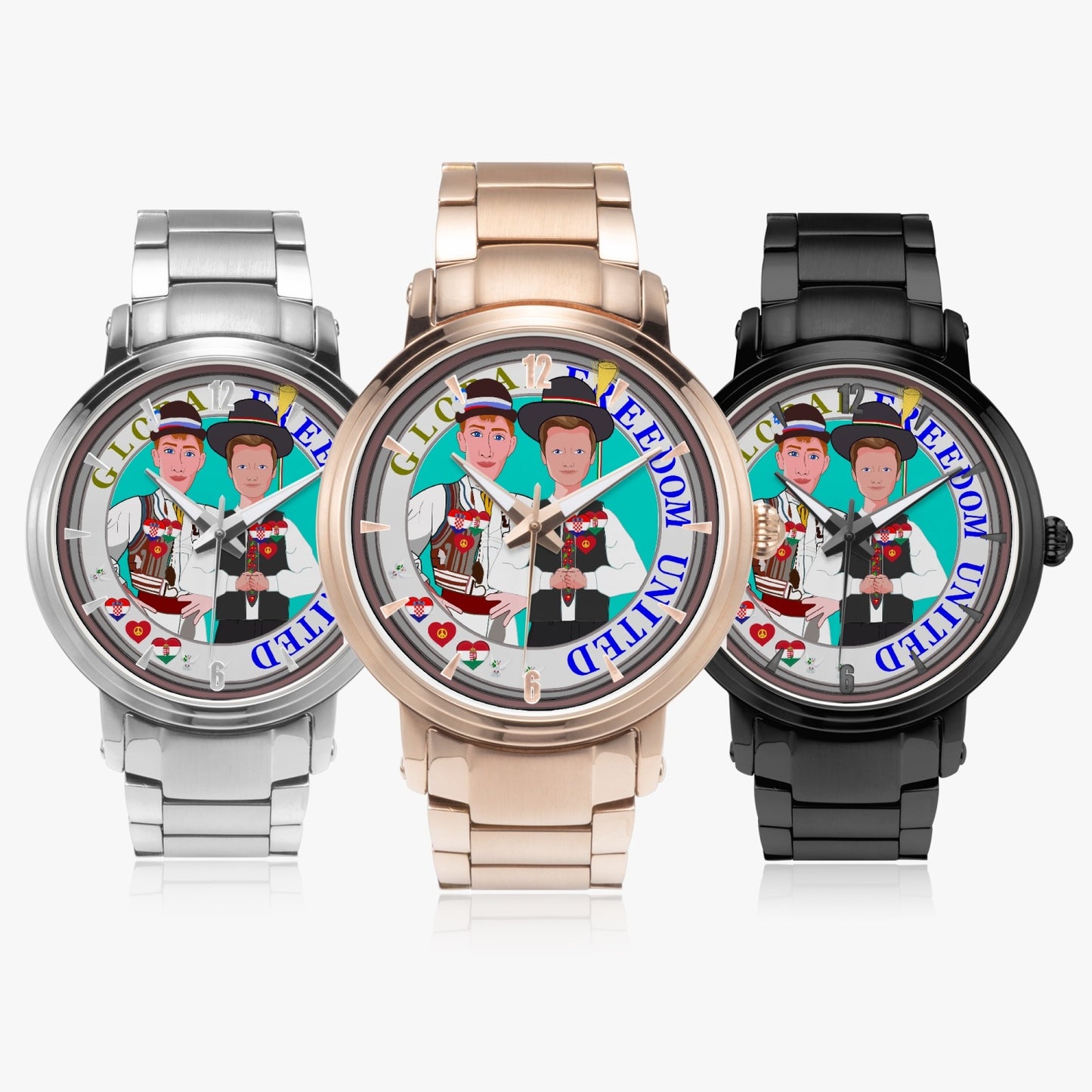 GLOBAL FREEDOM UNITED© New Steel Strap Automatic Watch (With Indicators) Men Croatia & Hungary V1