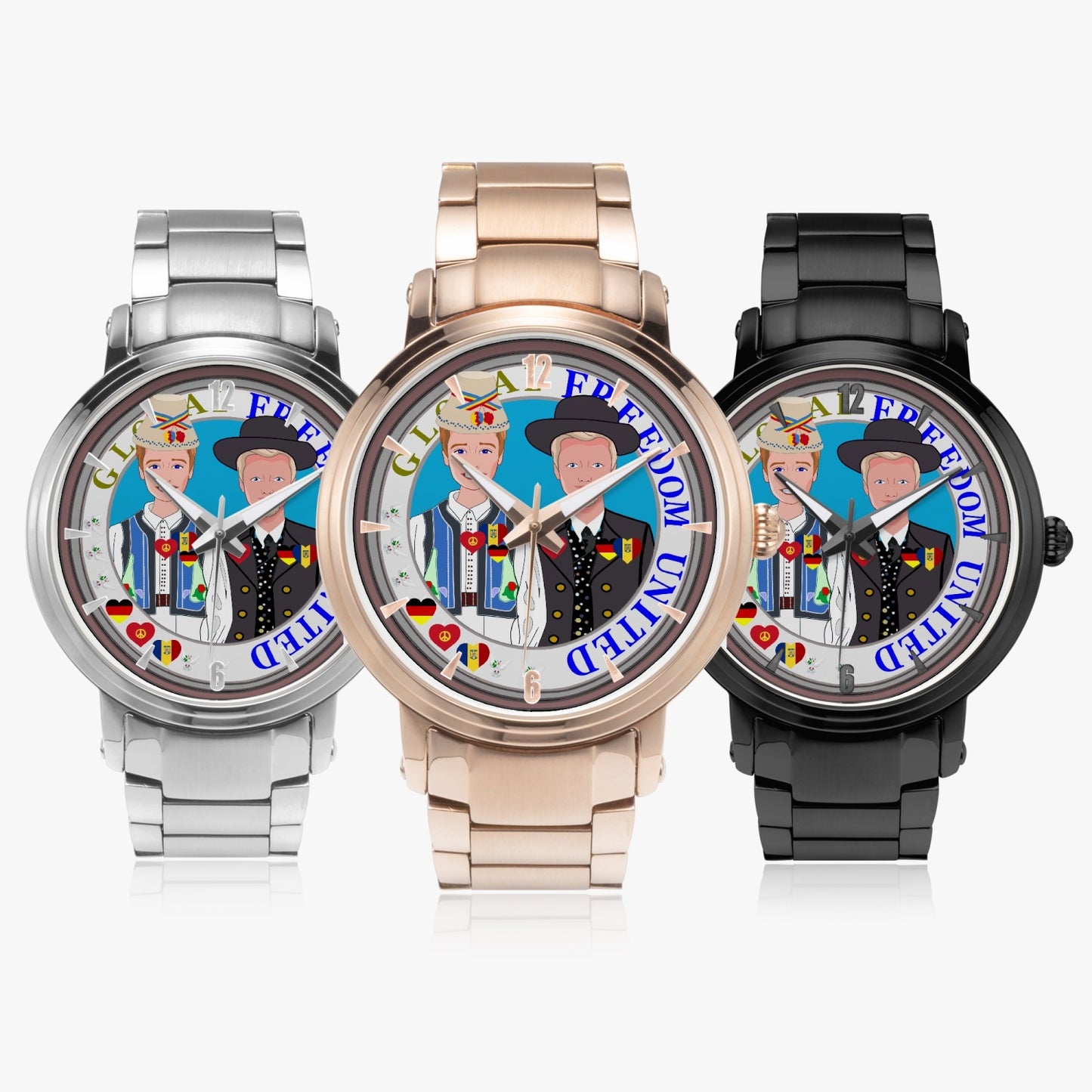 GLOBAL FREEDOM UNITED© New Steel Strap Automatic Watch (With Indicators) Men Romania & Germany