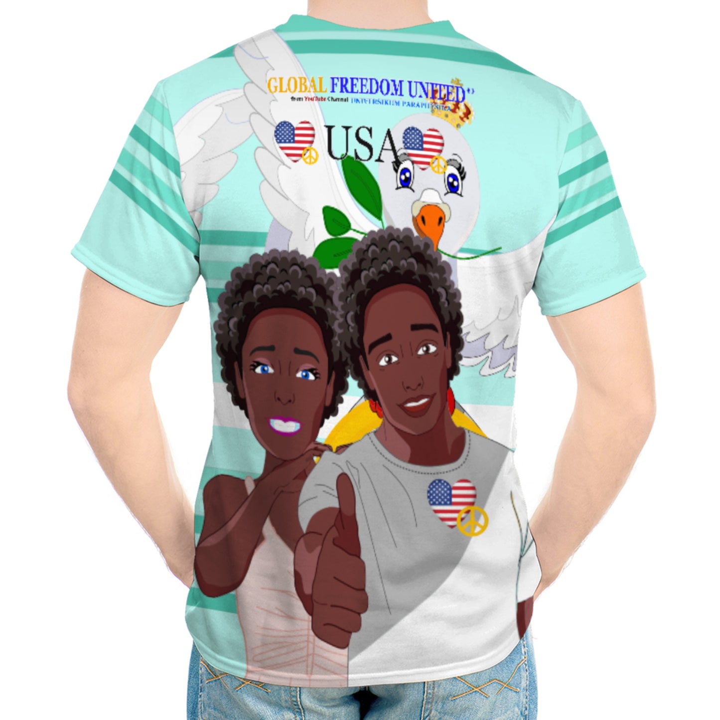 Men´s T-shirt GLOBAL FREEDOM UNITED© Couple USA Afro American Light Green