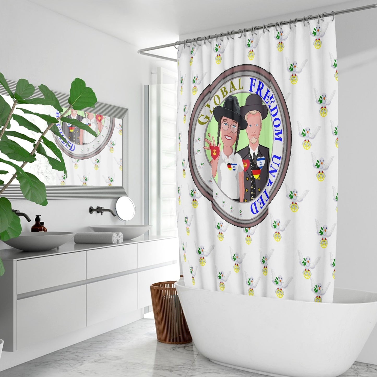 GLOBAL FREEDOM UNITED© MEN ISRAEL & GERMANY WIGHT Quick-drying Shower Curtain