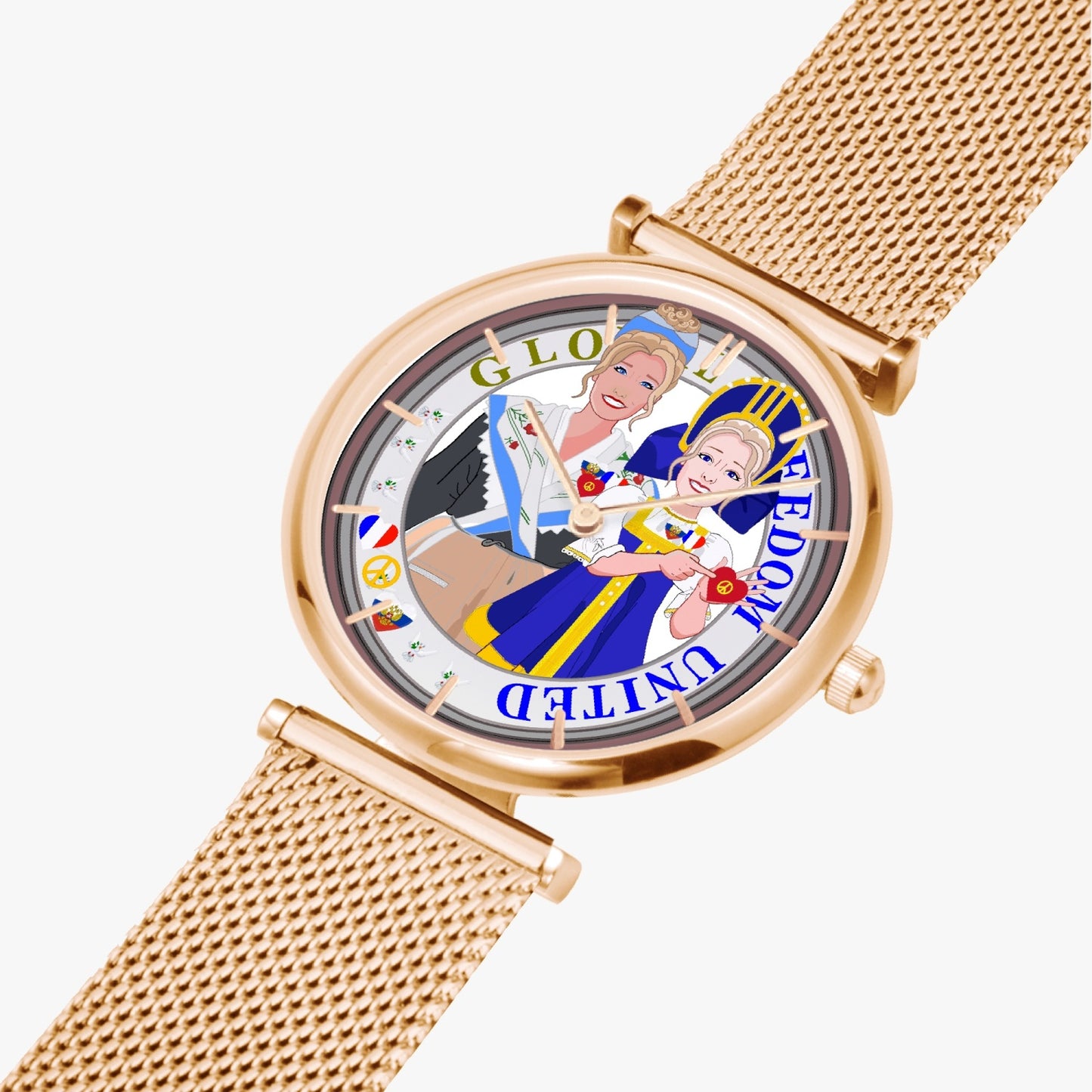 GLOBAL FREEDOM UNITED©  New Stylish Ultra-Thin Quartz Watch (With Indicators) Women French & Russia V2
