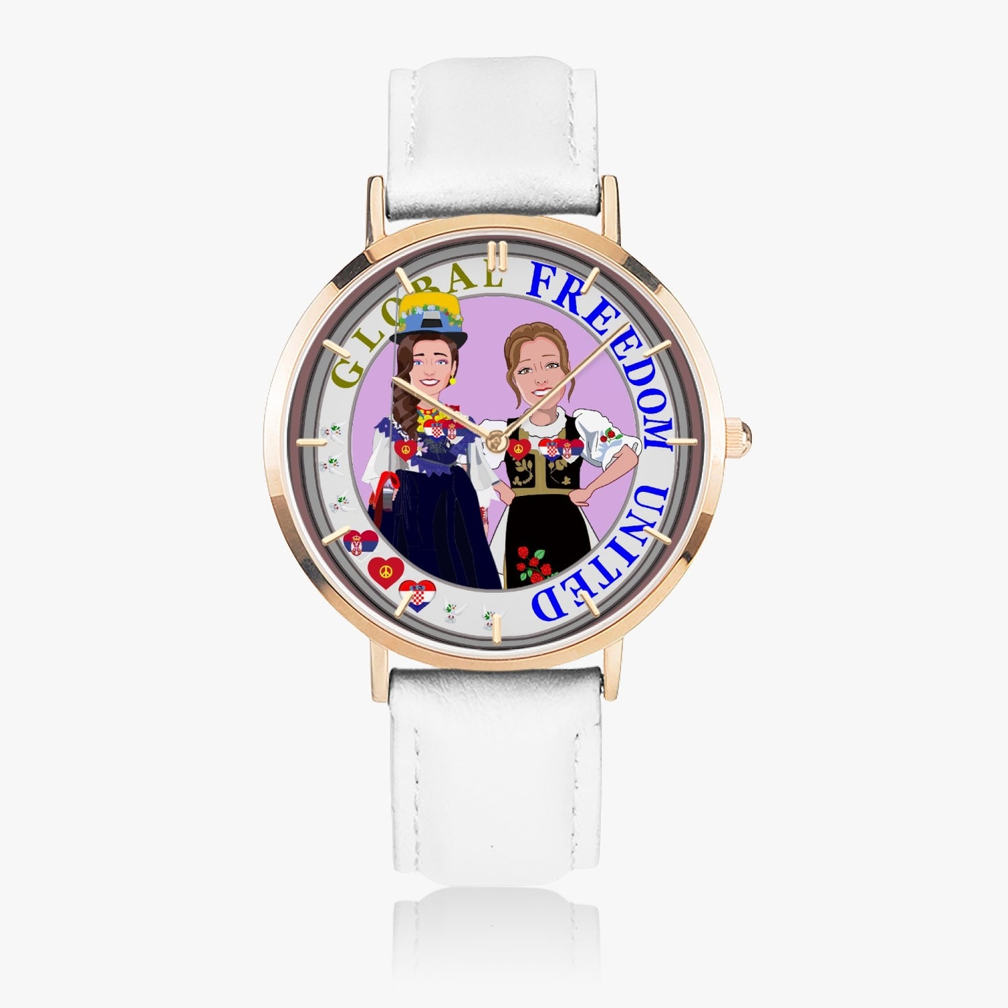 GLOBAL FREEDOM UNITED© Hot Selling Ultra-Thin Leather Strap Quartz Watch (Rose Gold With Indicators) Women Croatia & Serbia V1