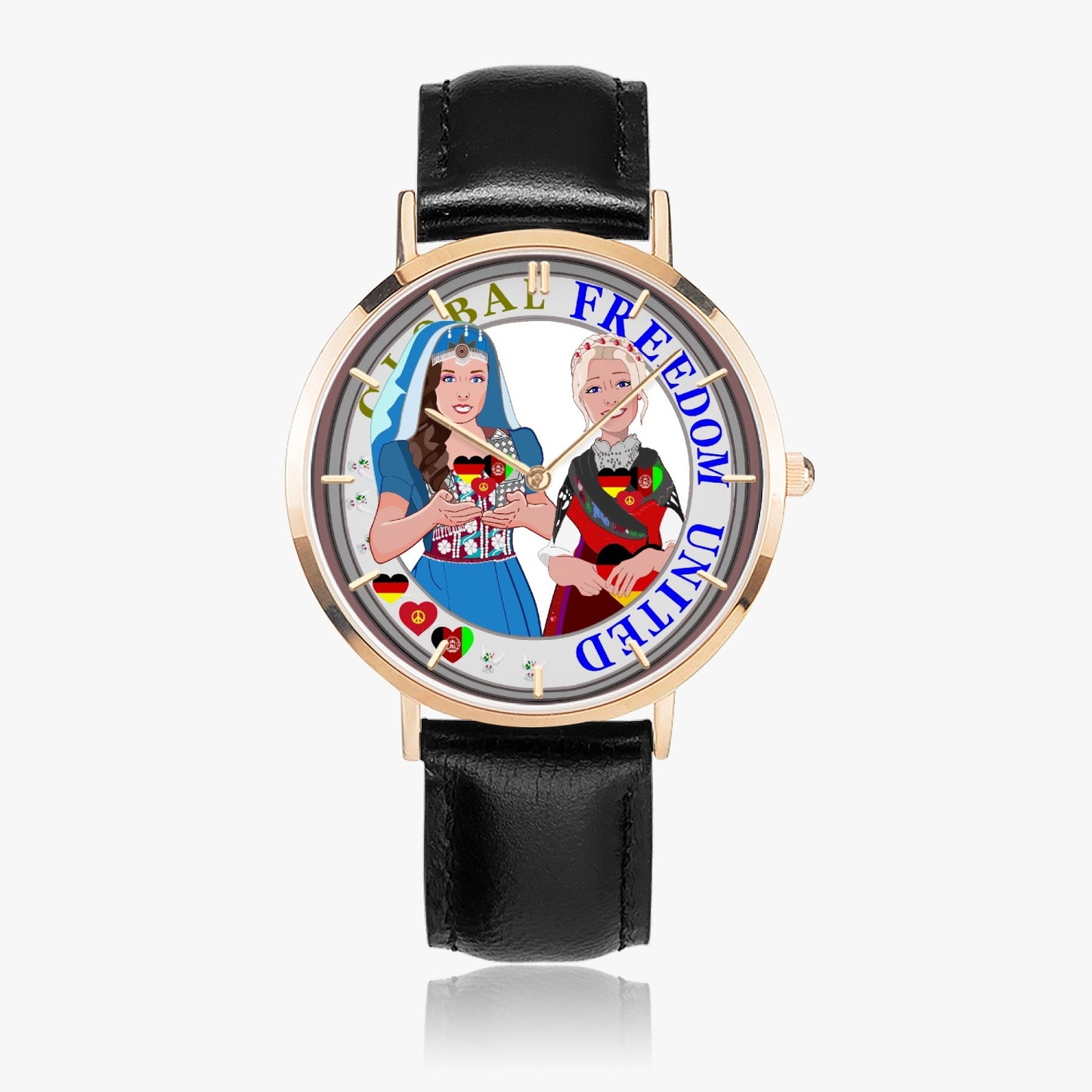 GLOBAL FREEDOM UNITED©  Hot Selling Ultra-Thin Leather Strap Quartz Watch (Rose Gold With Indicators) Women Afghanistan & Germany