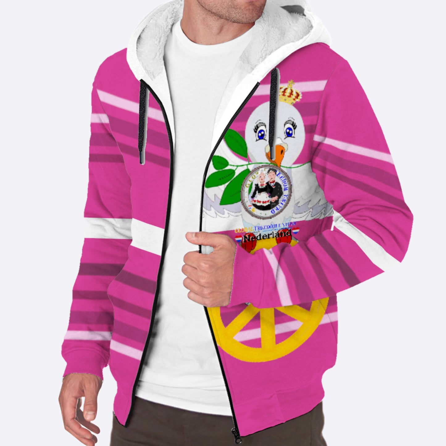 Plush Hoodie GLOBAL FREEDOM UNITED© Couple Nederland Pink 2